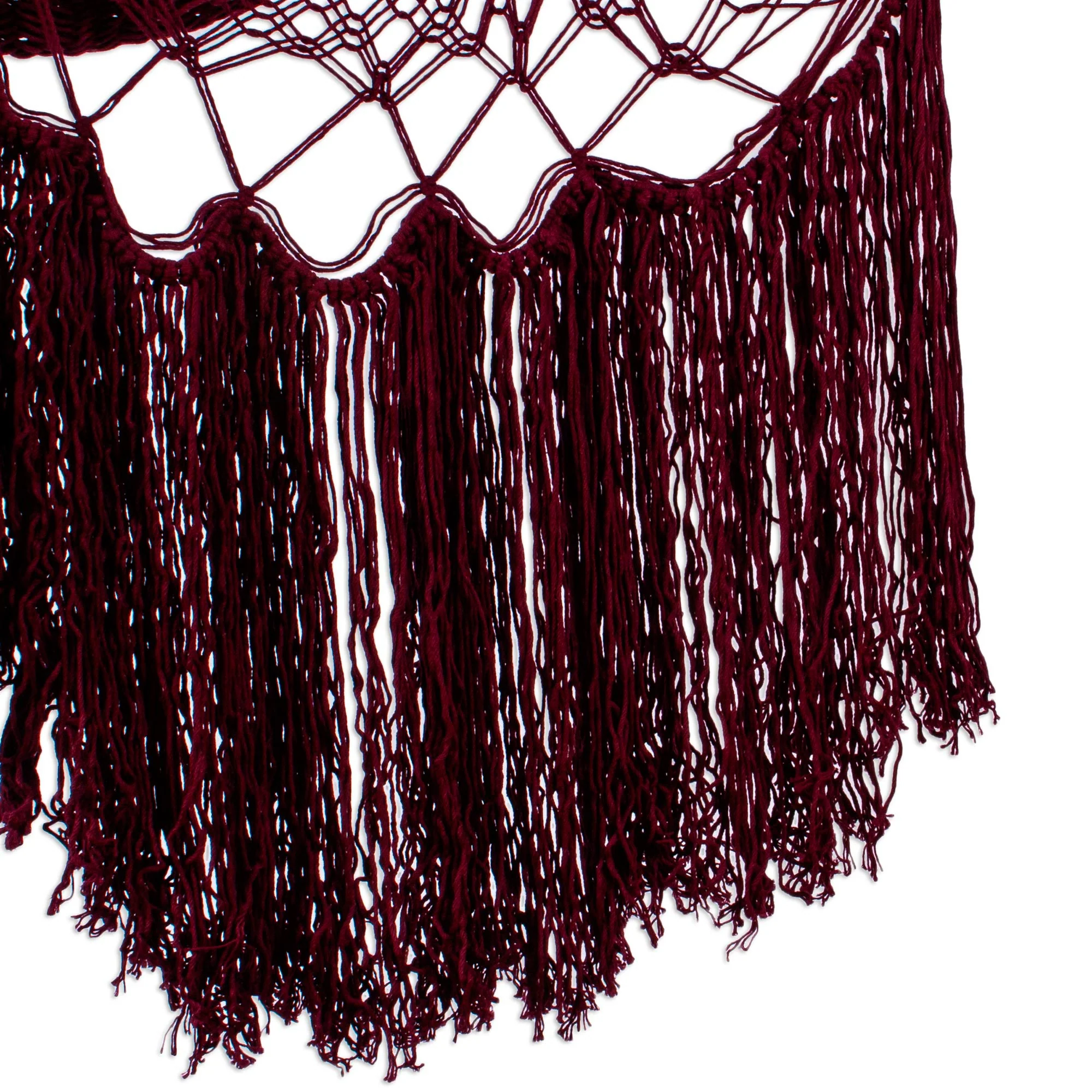 Sea Breezes in Bordeaux Burgundy Fringed Cotton Rope Mayan Hammock Swing from Mexico - Image 3