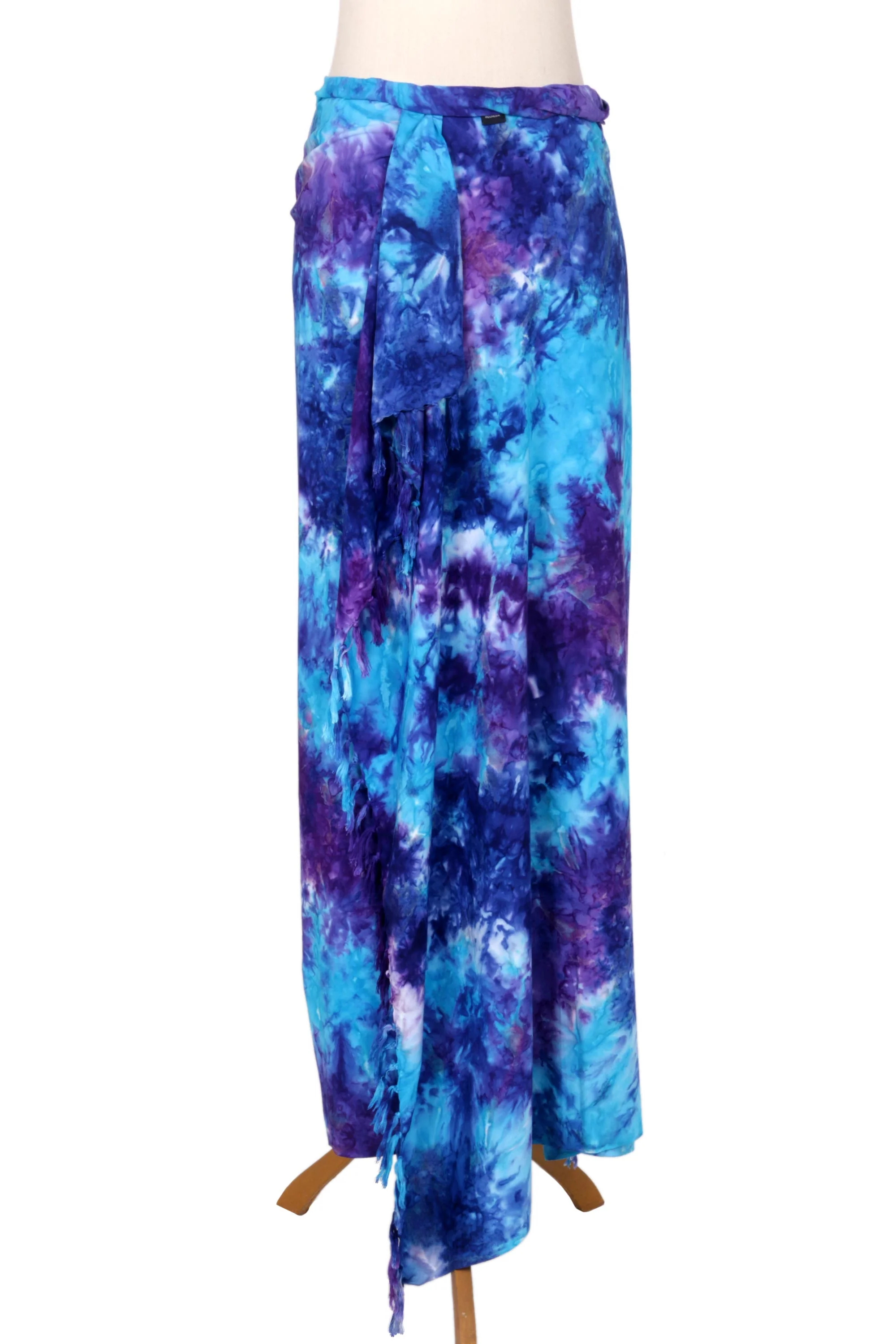 Sea Glass Rayon Tied Dyed Sarong in Assorted Shades of Blue and Purple - Image 3