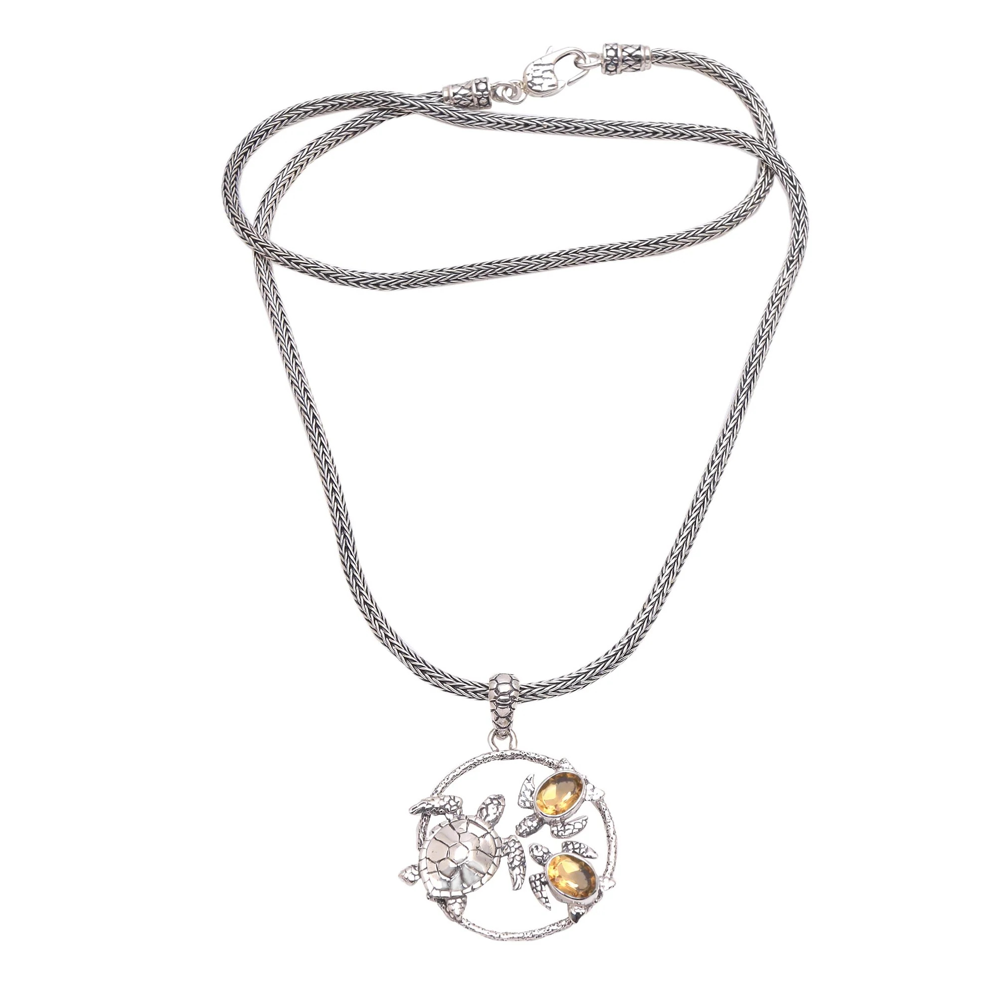 Sea Turtle Family Citrine Sea Turtle Pendant Necklace from Bali - Image 2