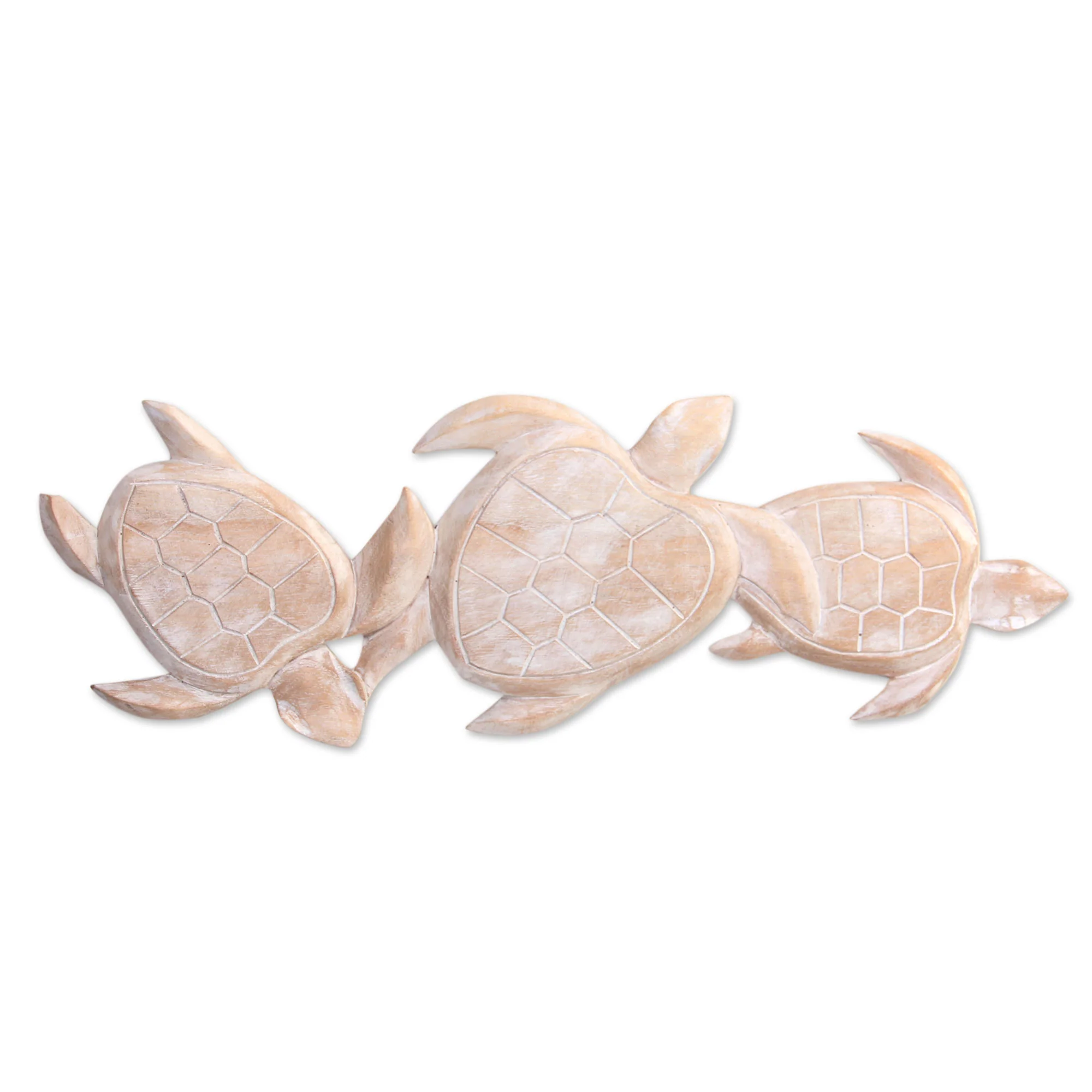 Sea Turtle Trio Antiqued White Wood Turtle Theme Relief Panel Carving - Image 2