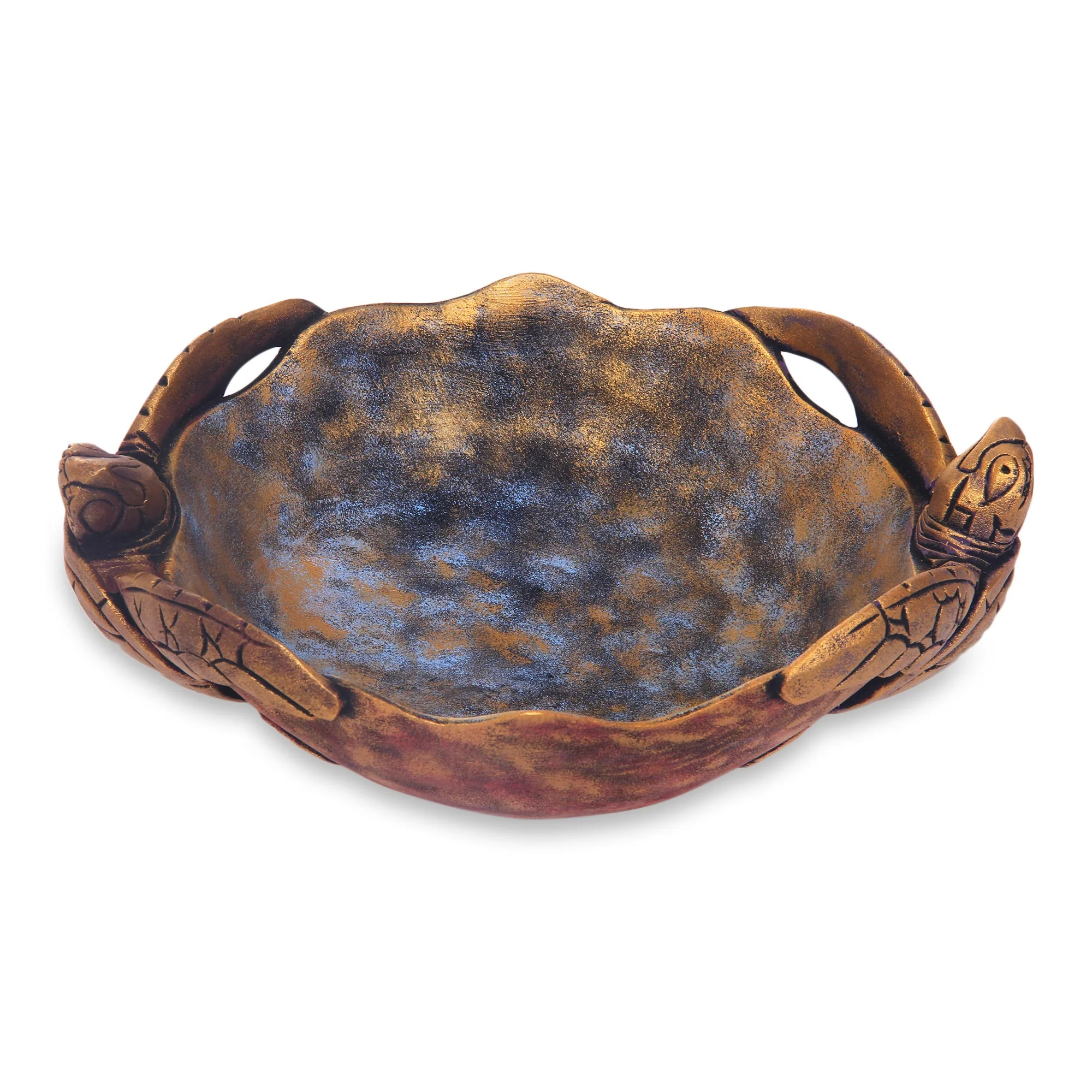 Sea Turtle Twins Antique Style Gilded Hand Carved Decorative Wood Centerpiece - Image 2