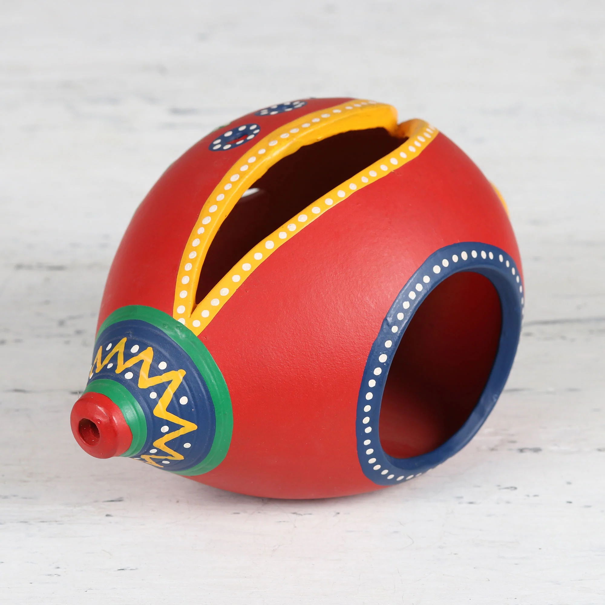 Seashore Delight in Red Conch-Shaped Ceramic Tealight Holder from India - Image 3