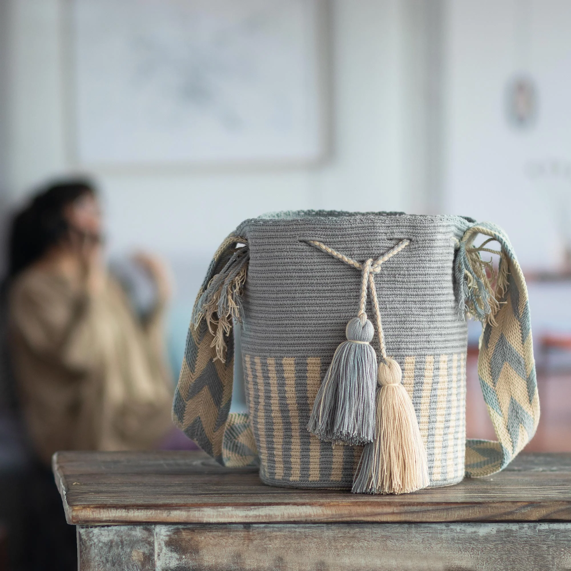 Seaside Stripe Blue and Ivory Crocheted Shoulder Bag - Image 4