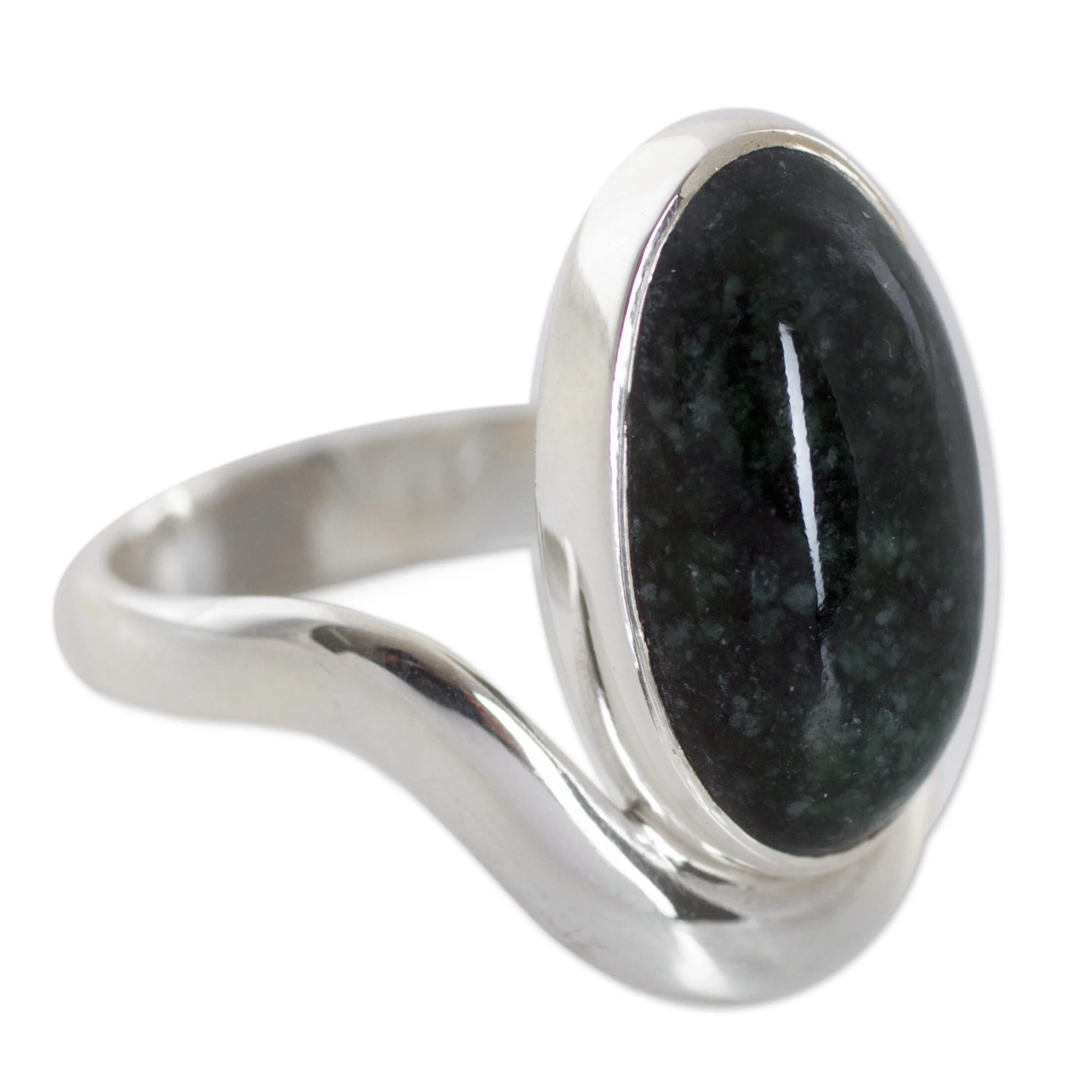 Secret of the Earth Dark Green Jade on Sterling Silver Artisan Crafted Ring - Image 2