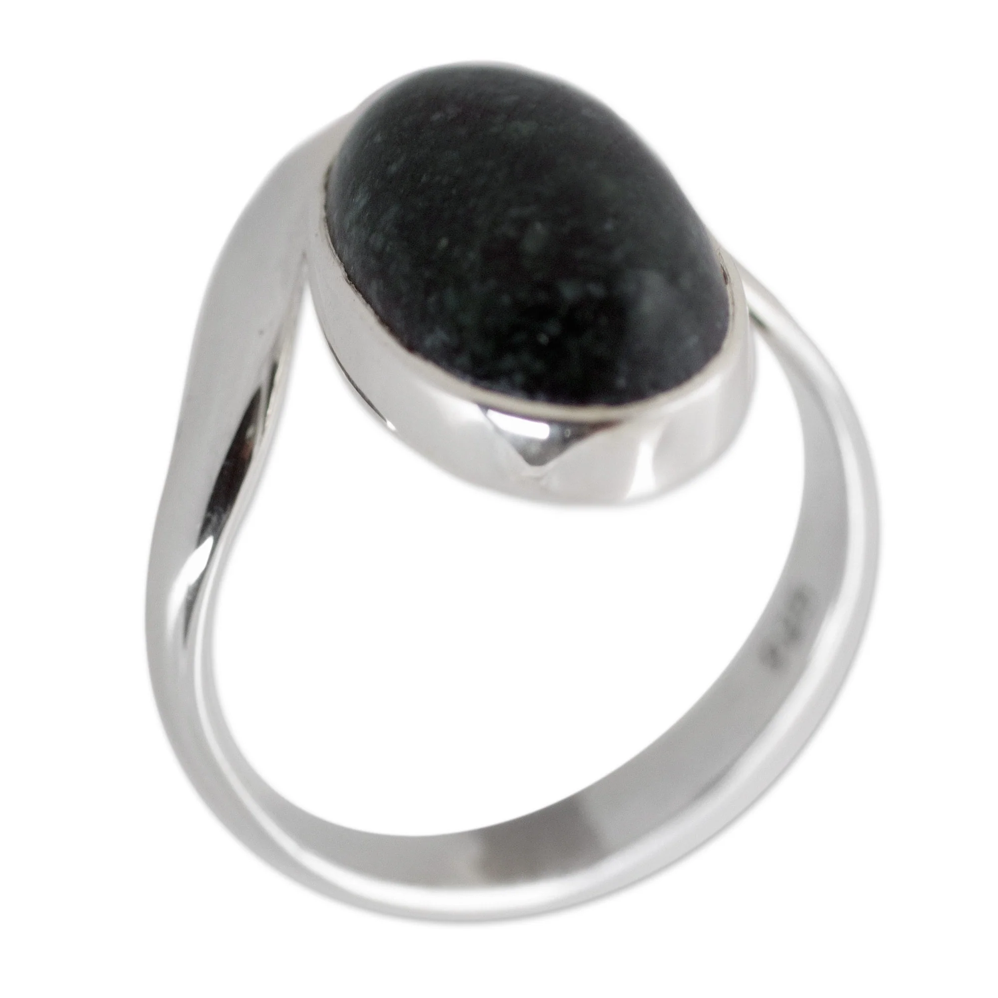 Secret of the Earth Dark Green Jade on Sterling Silver Artisan Crafted Ring - Image 3