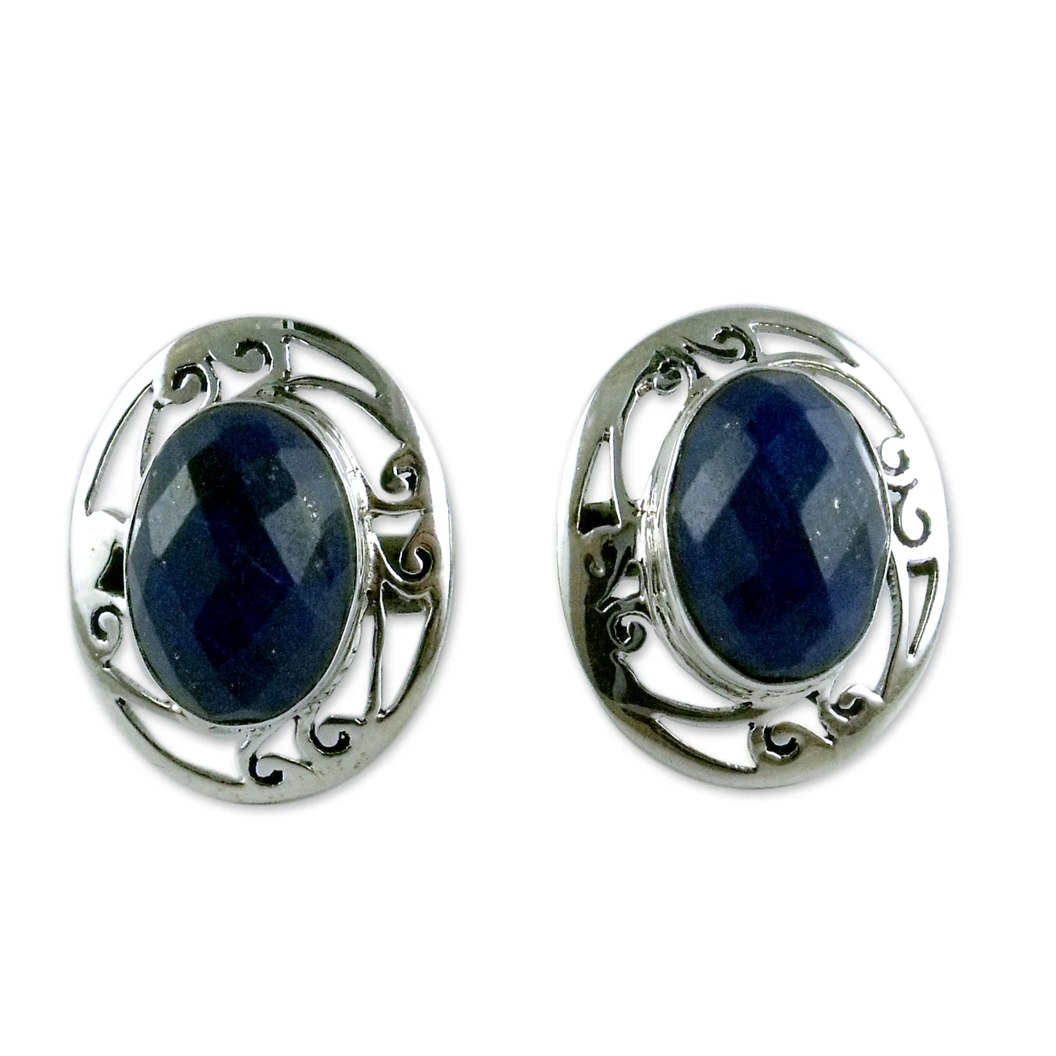 Seductive Blue Lapis Lazuli Button Earrings - Image 2