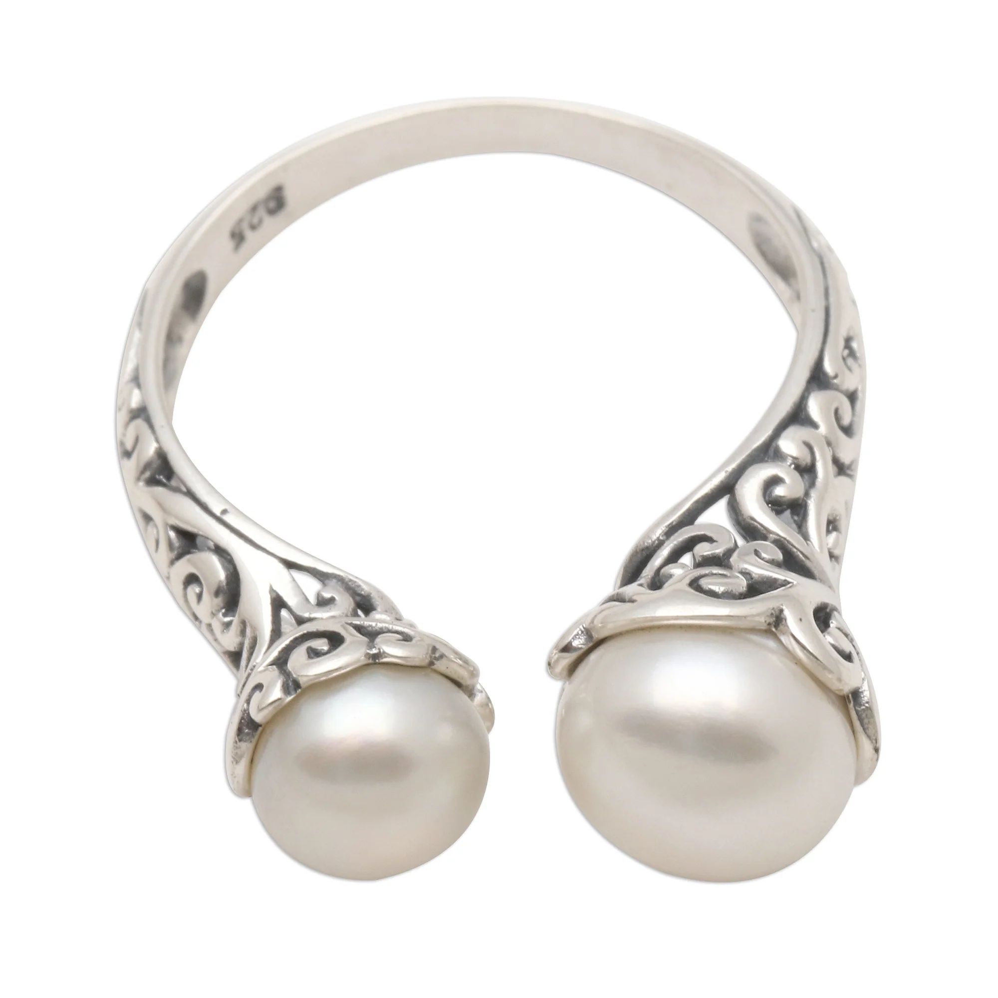 Seeking You White Cultured Pearl and Sterling Silver Ring from Bali - Image 2