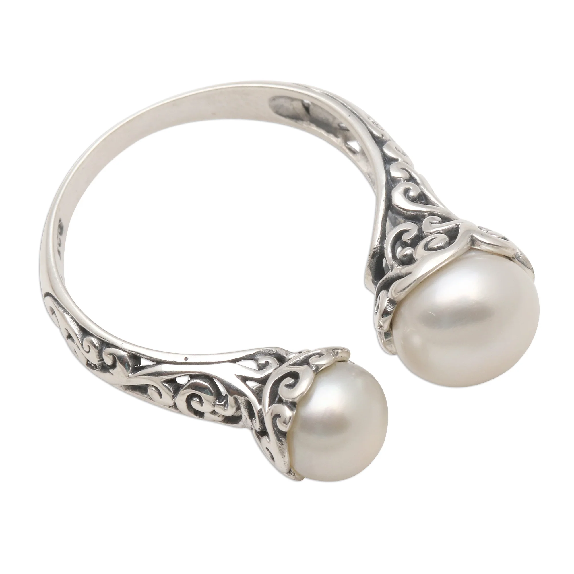 Seeking You White Cultured Pearl and Sterling Silver Ring from Bali - Image 4