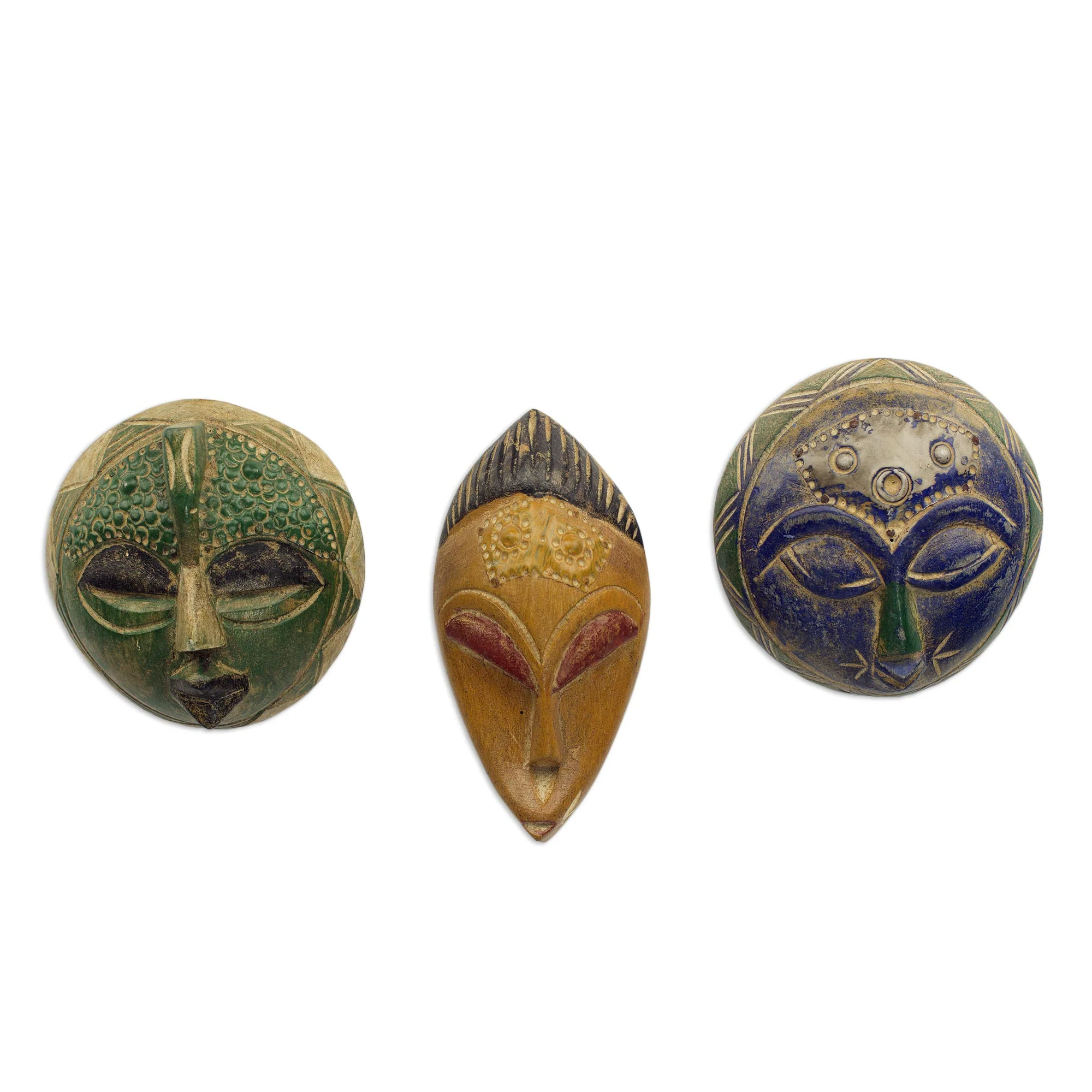 Sefam Set of 3 Petite Handcrafted Sese Wood African Masks - Image 2