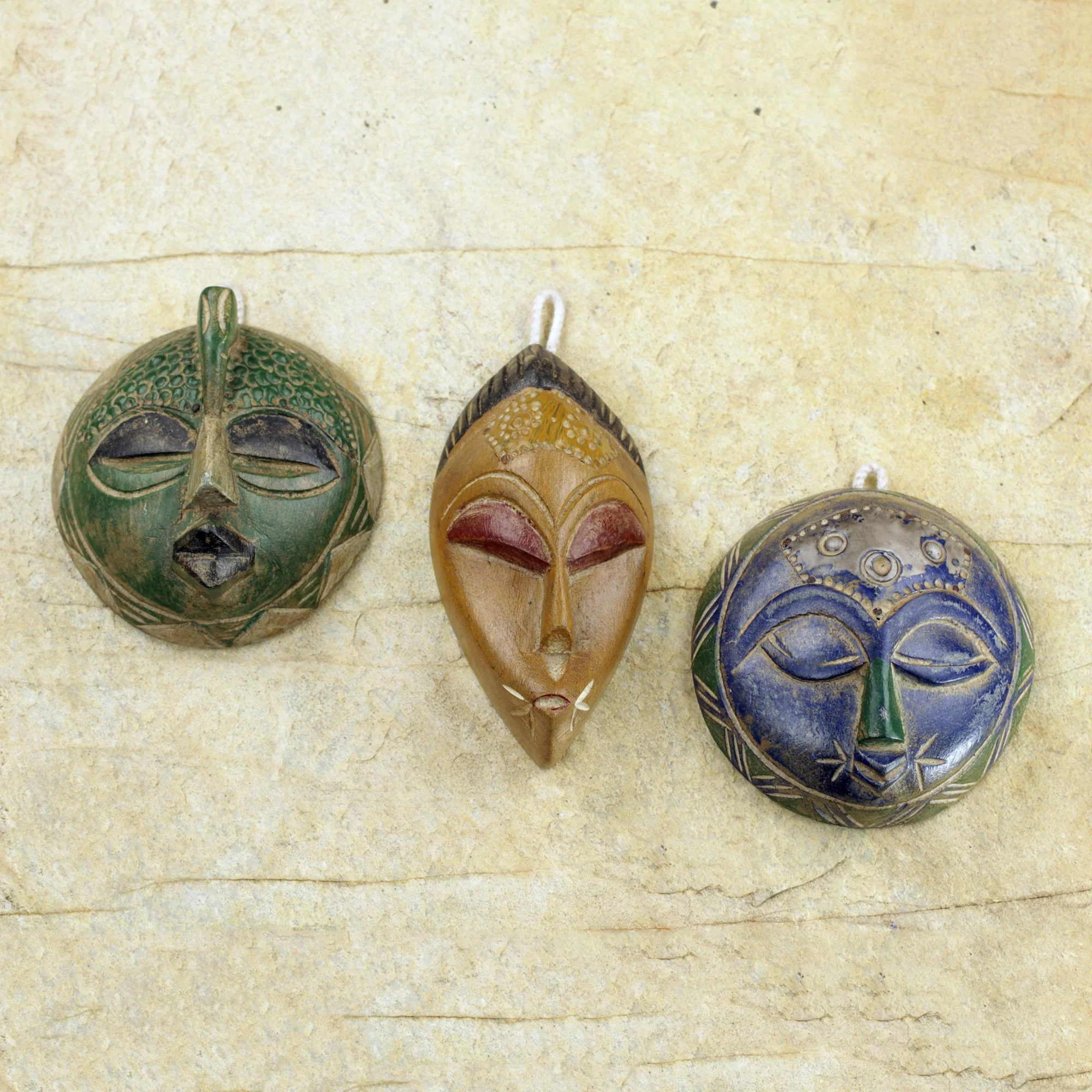 Sefam Set of 3 Petite Handcrafted Sese Wood African Masks - Image 3