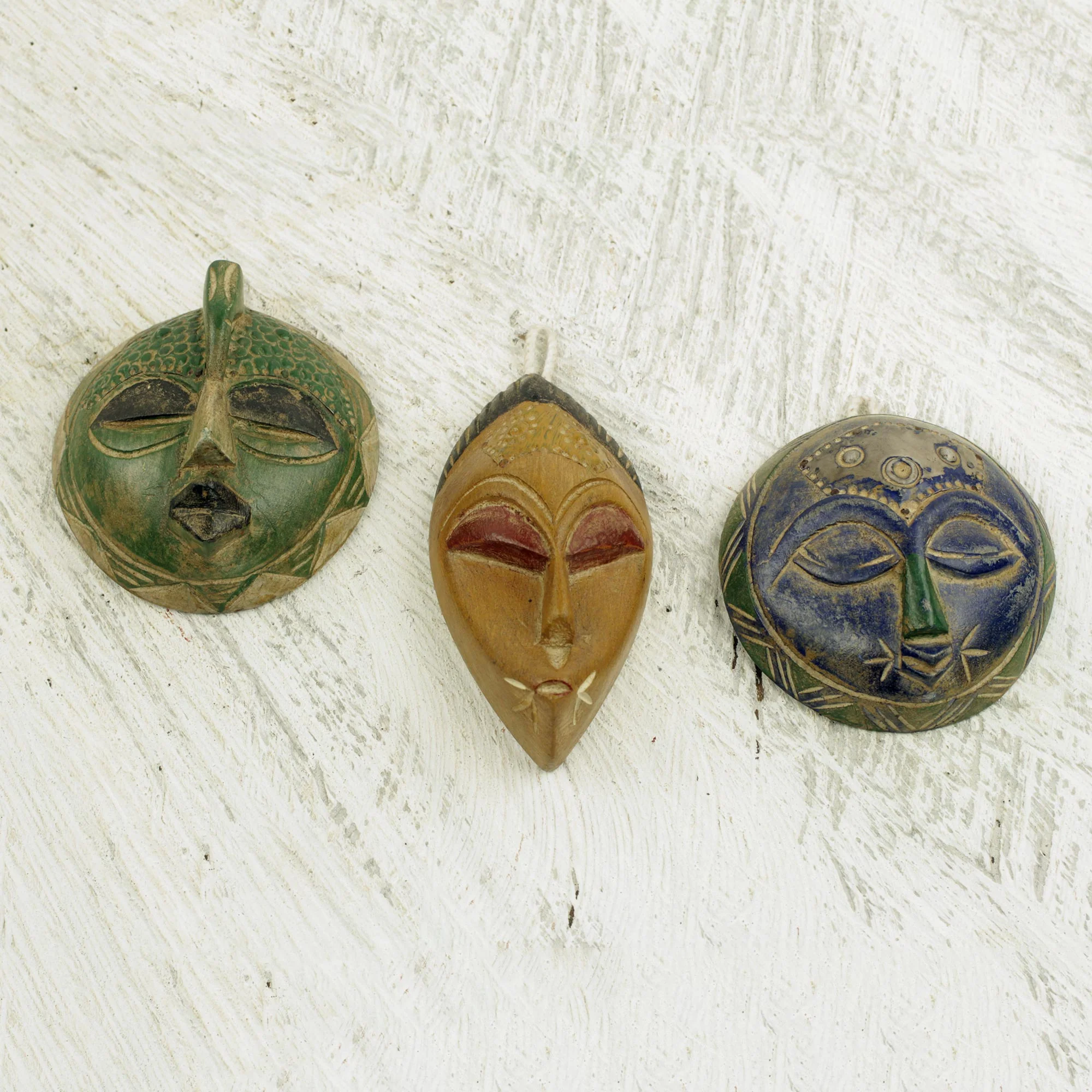 Sefam Set of 3 Petite Handcrafted Sese Wood African Masks - Image 4