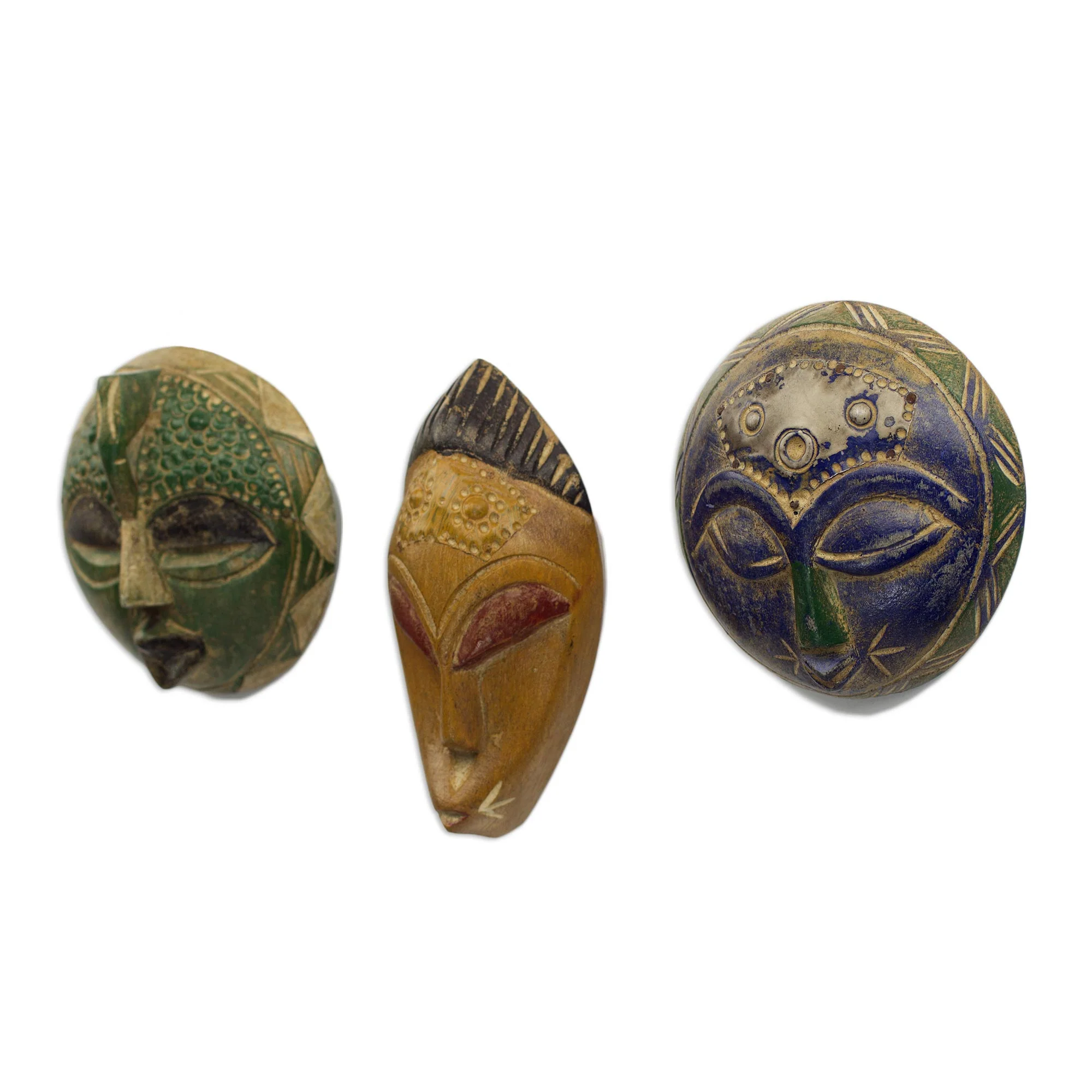 Sefam Set of 3 Petite Handcrafted Sese Wood African Masks - Image 5
