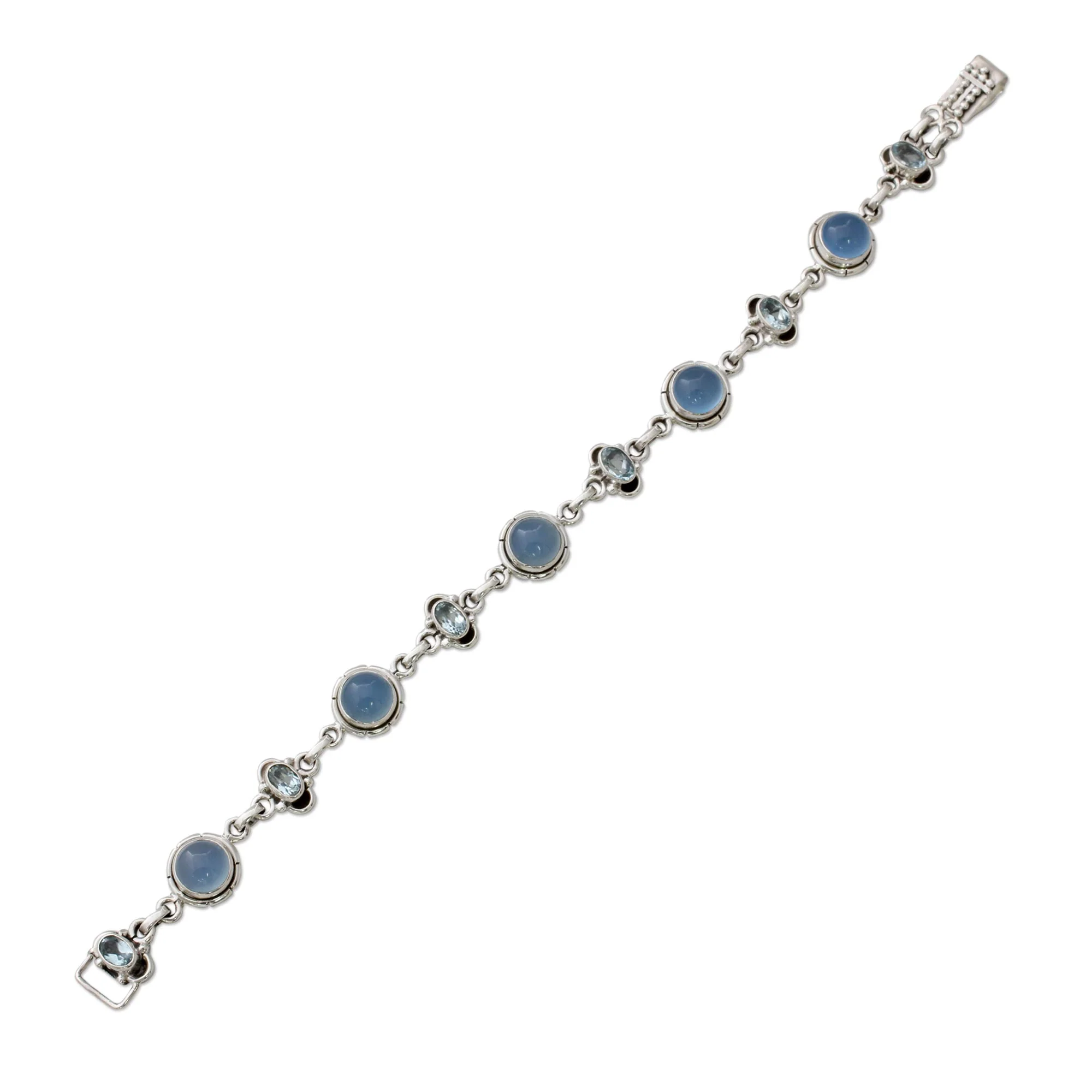 Serene Azure Multi-Gem Silver Link Bracelet - Image 3