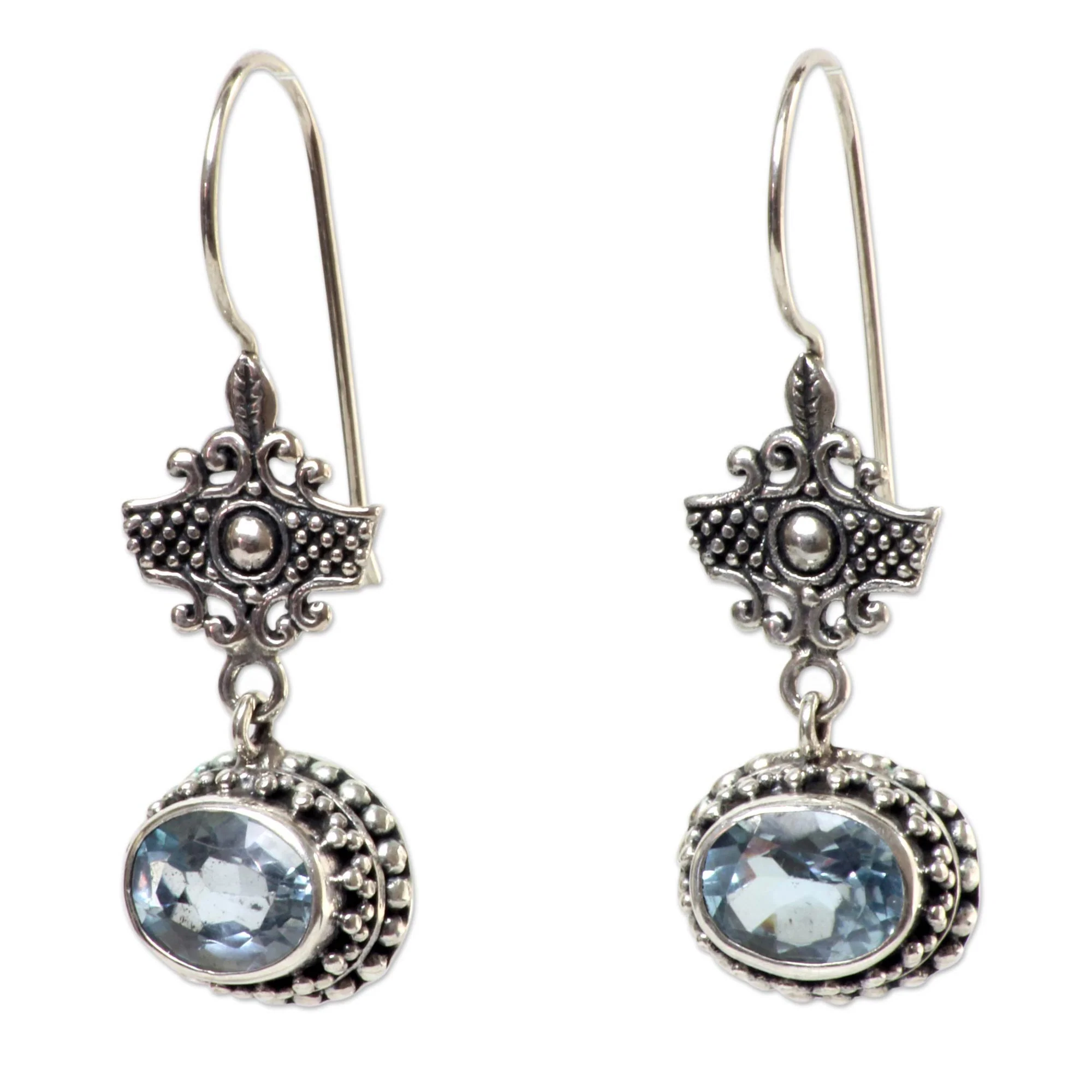 Serene Gaze Handcrafted Blue Topaz and Sterling Silver Earrings - Image 2