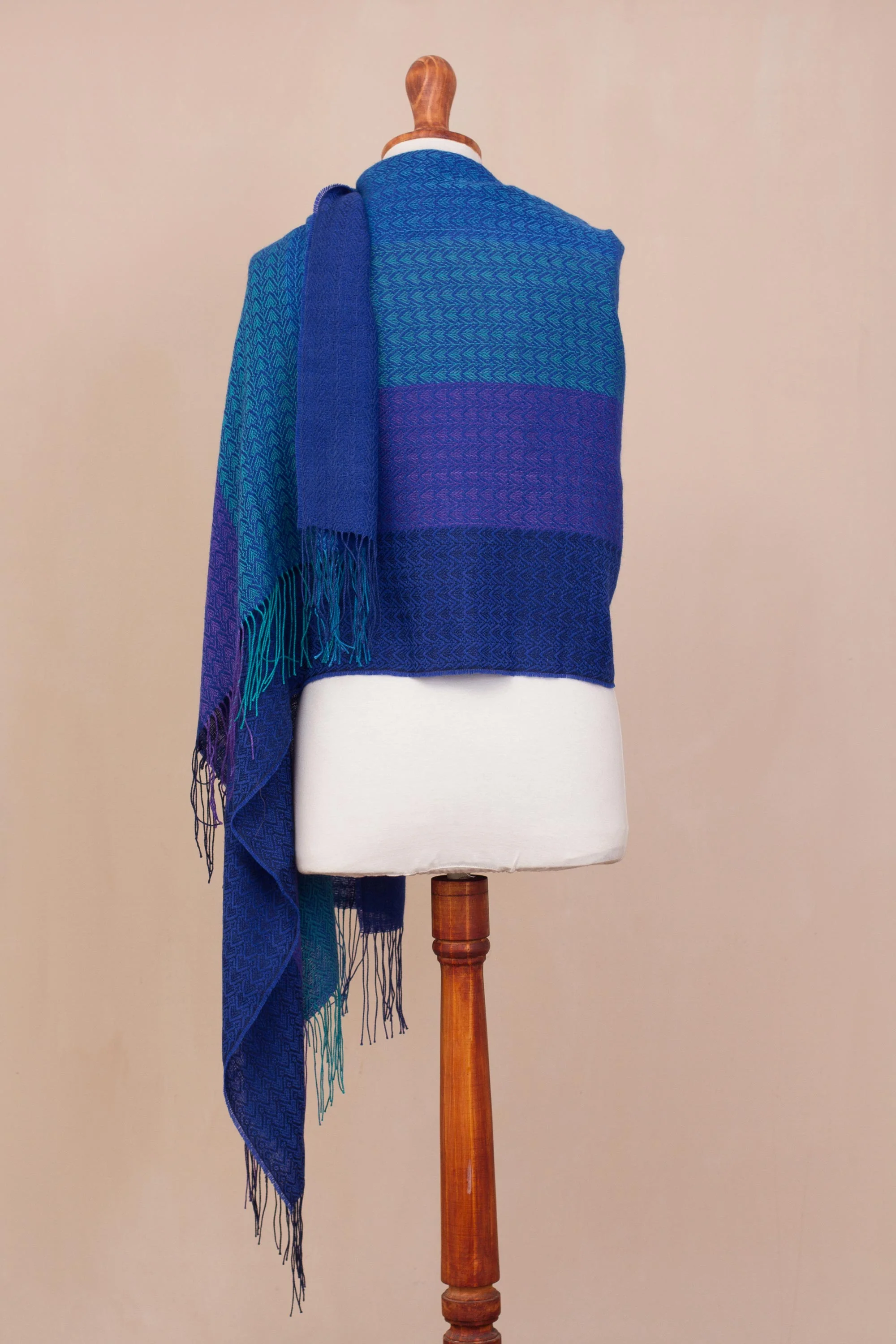 Serene Glory Hand Woven Striped Alpaca Blend Shawl from Peru - Image 4