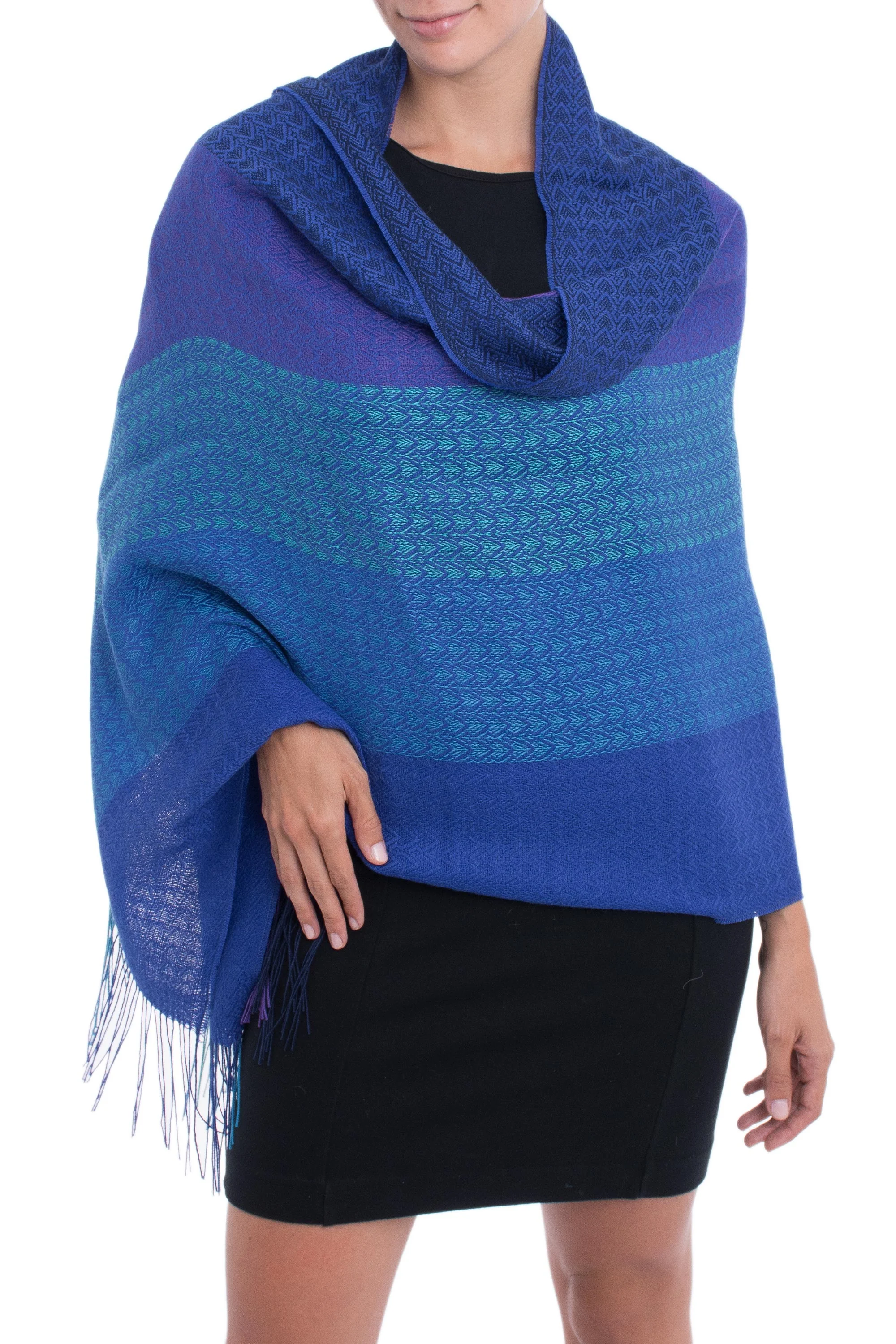 Serene Glory Hand Woven Striped Alpaca Blend Shawl from Peru - Image 5