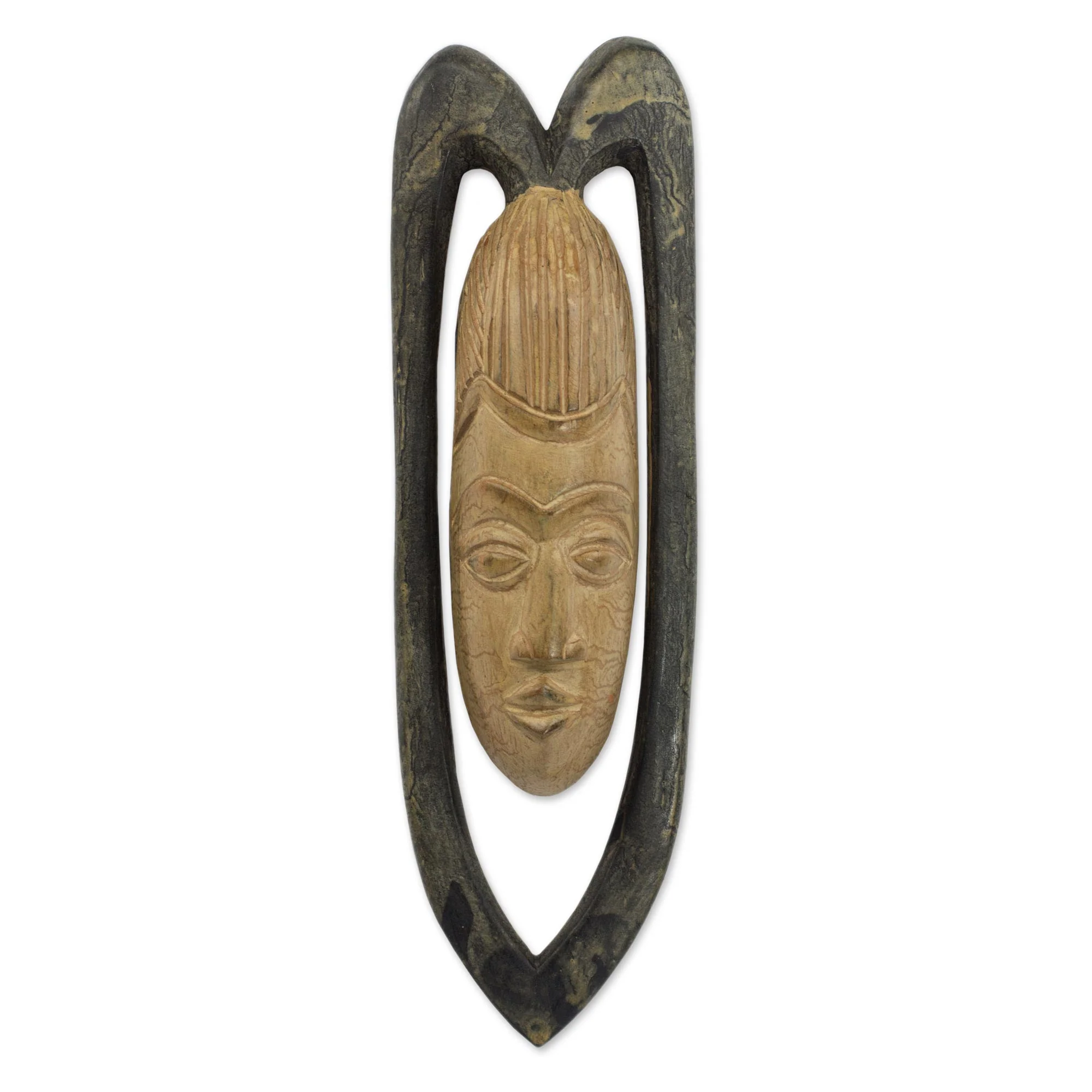 Serene Lover Original Handcarved West African Wood Mask Representing Love - Image 2