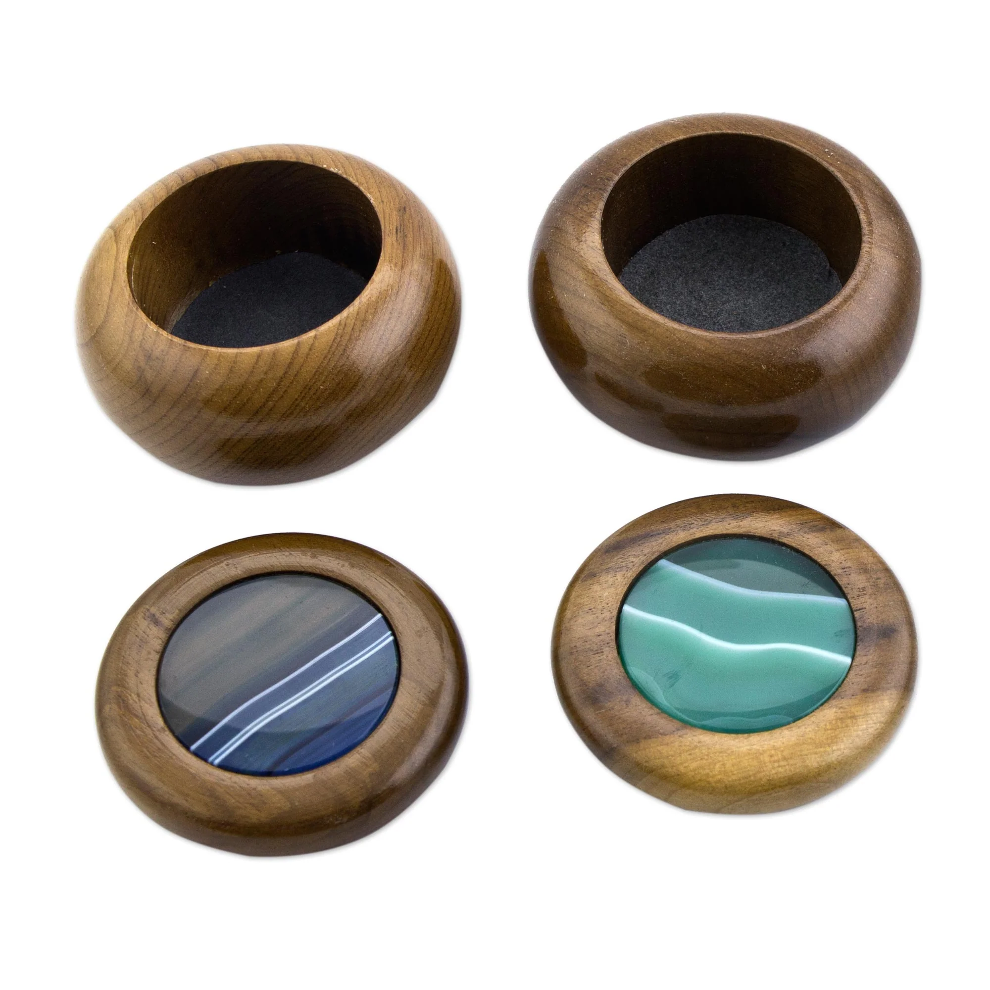 Serene Waters Artisan Crafted Agate and Cedar Wood Decorative Boxes (Pair) - Image 3