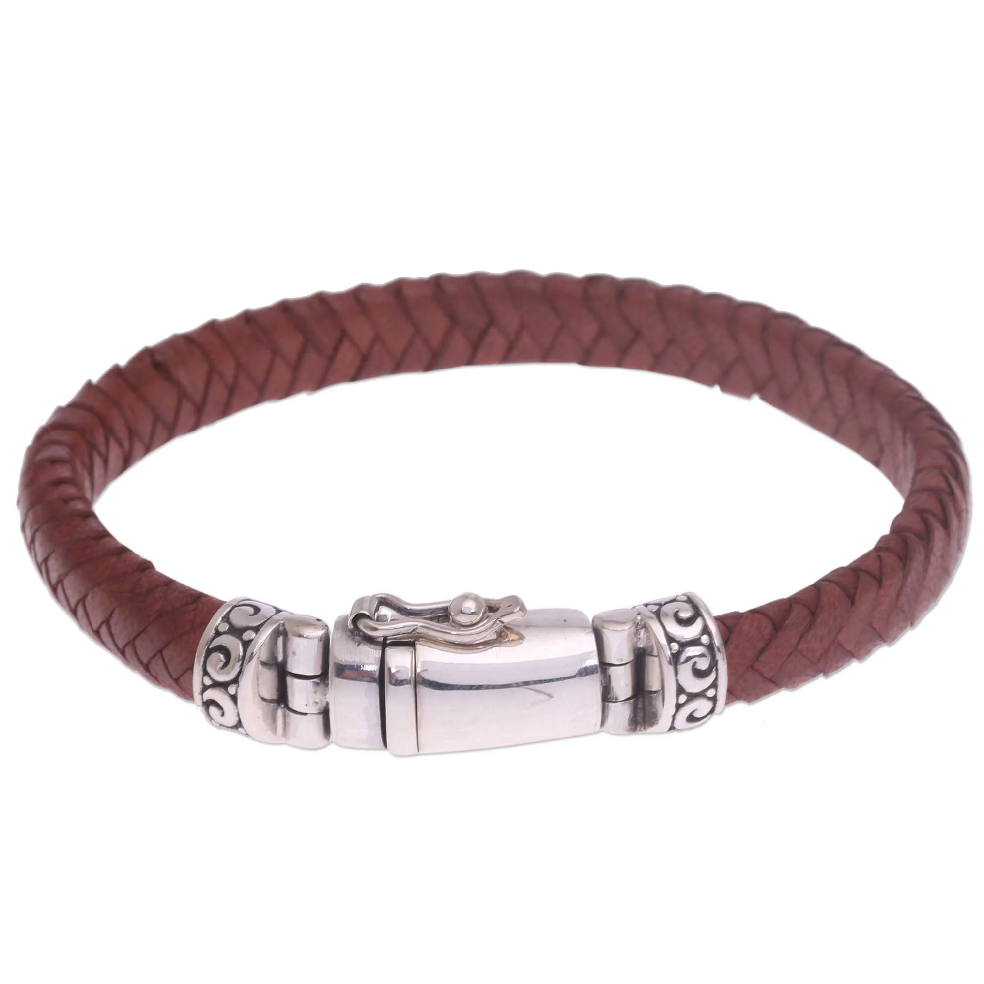 Serene Weave in Brown Brown Leather Wristband Bracelet Crafted in Bali - Image 5