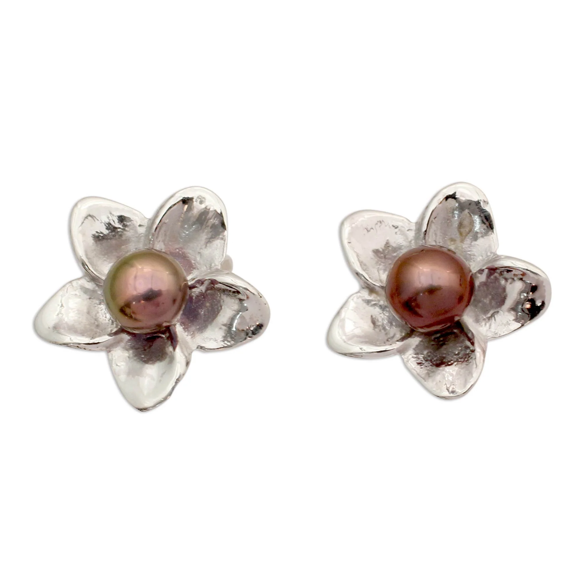 Shadow Jasmine Grey Pearl Floral Jewelry Sterling Silver Earrings - Image 2