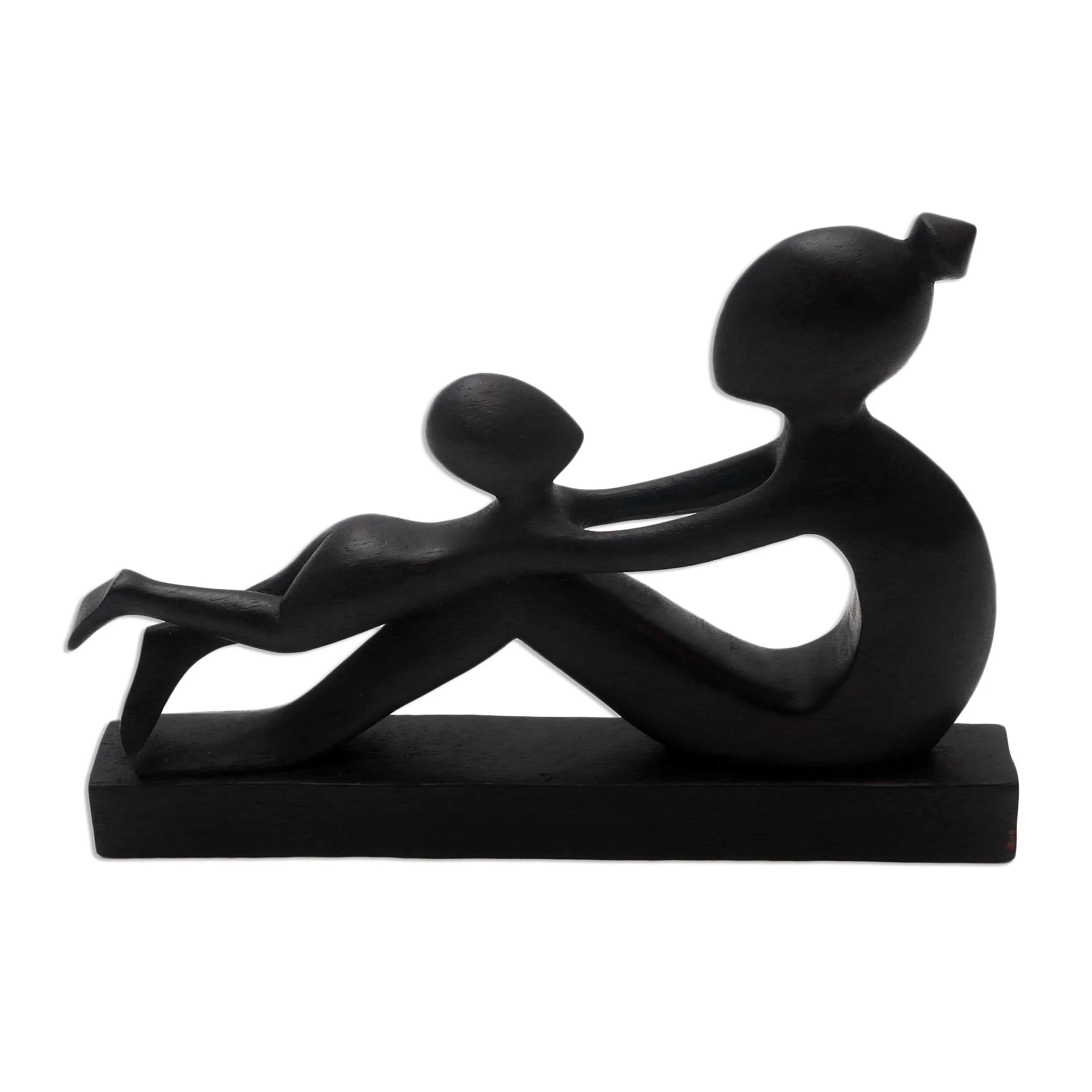 Shape of Love Suar Wood Mother and Child Sculpture - Image 2