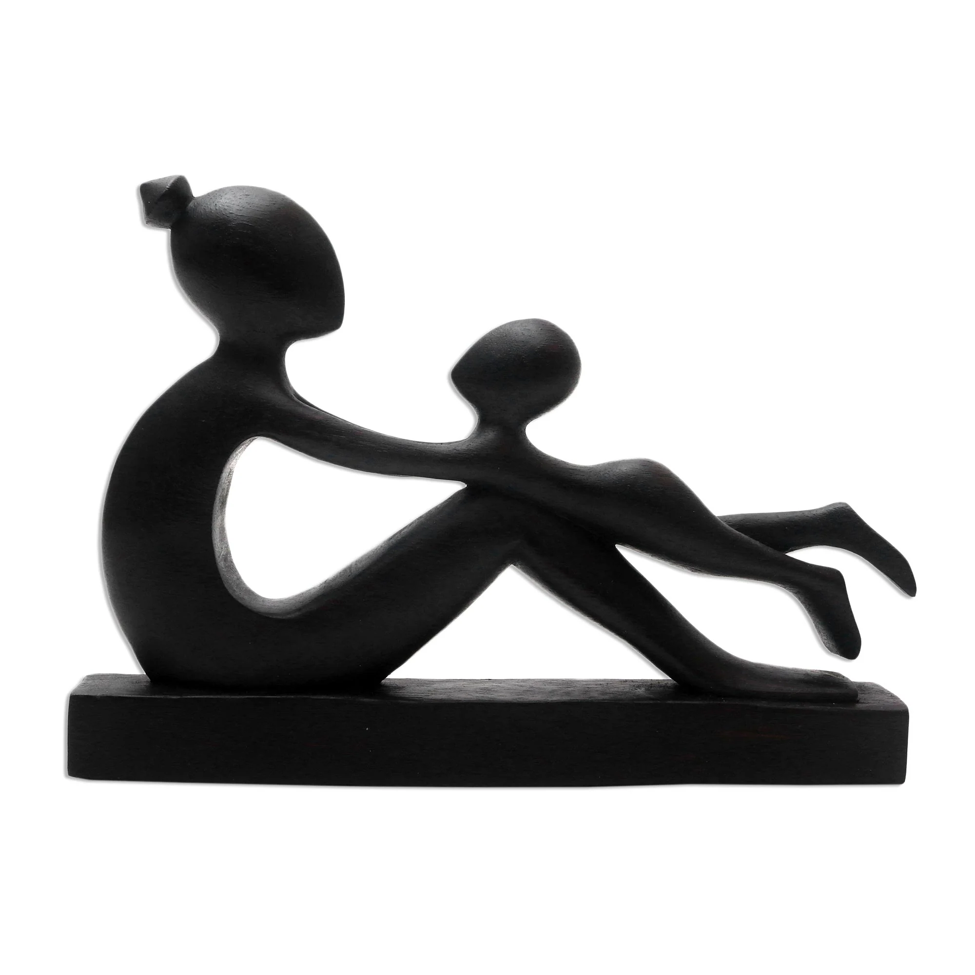 Shape of Love Suar Wood Mother and Child Sculpture - Image 3