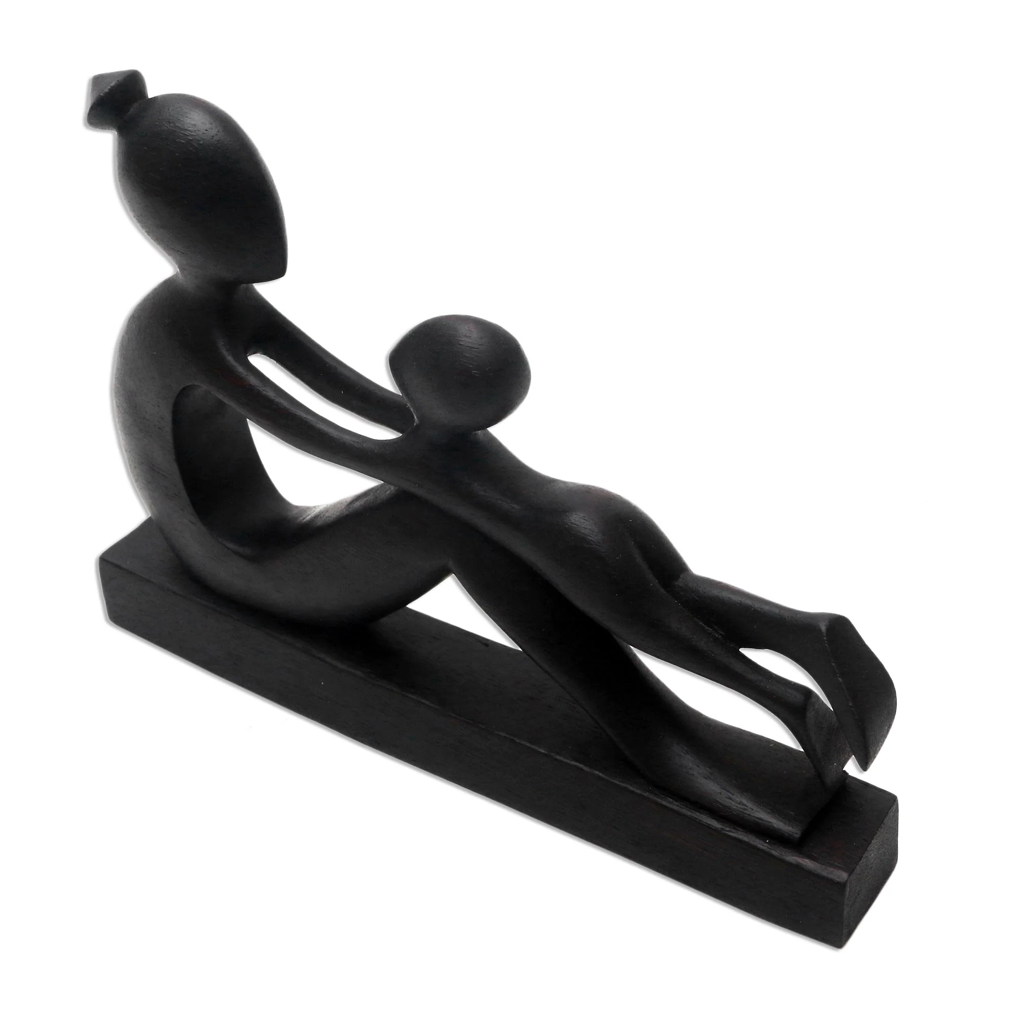 Shape of Love Suar Wood Mother and Child Sculpture - Image 4