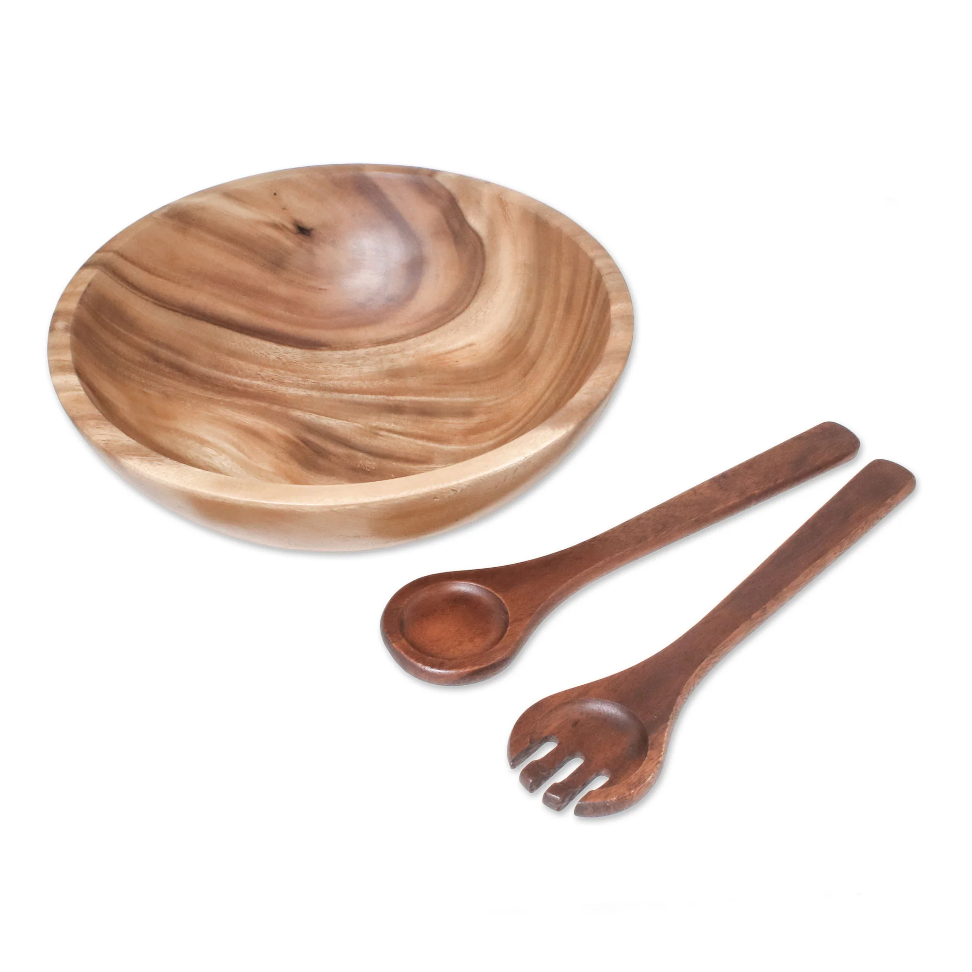 Share Handcrafted Wood Salad Bowl with Serving Spoon and Fork - Image 4
