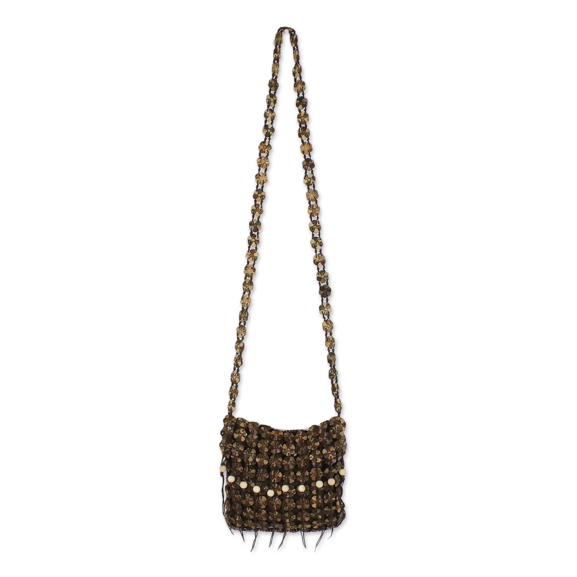 Shell Chic Handcrafted Espresso Brown Coconut Shell Flower Sling - Image 2