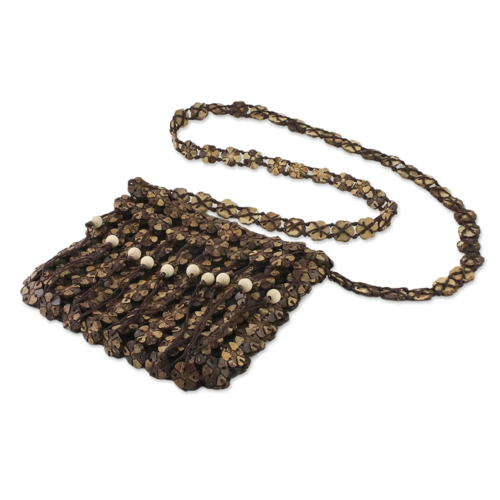 Shell Chic Handcrafted Espresso Brown Coconut Shell Flower Sling - Image 4