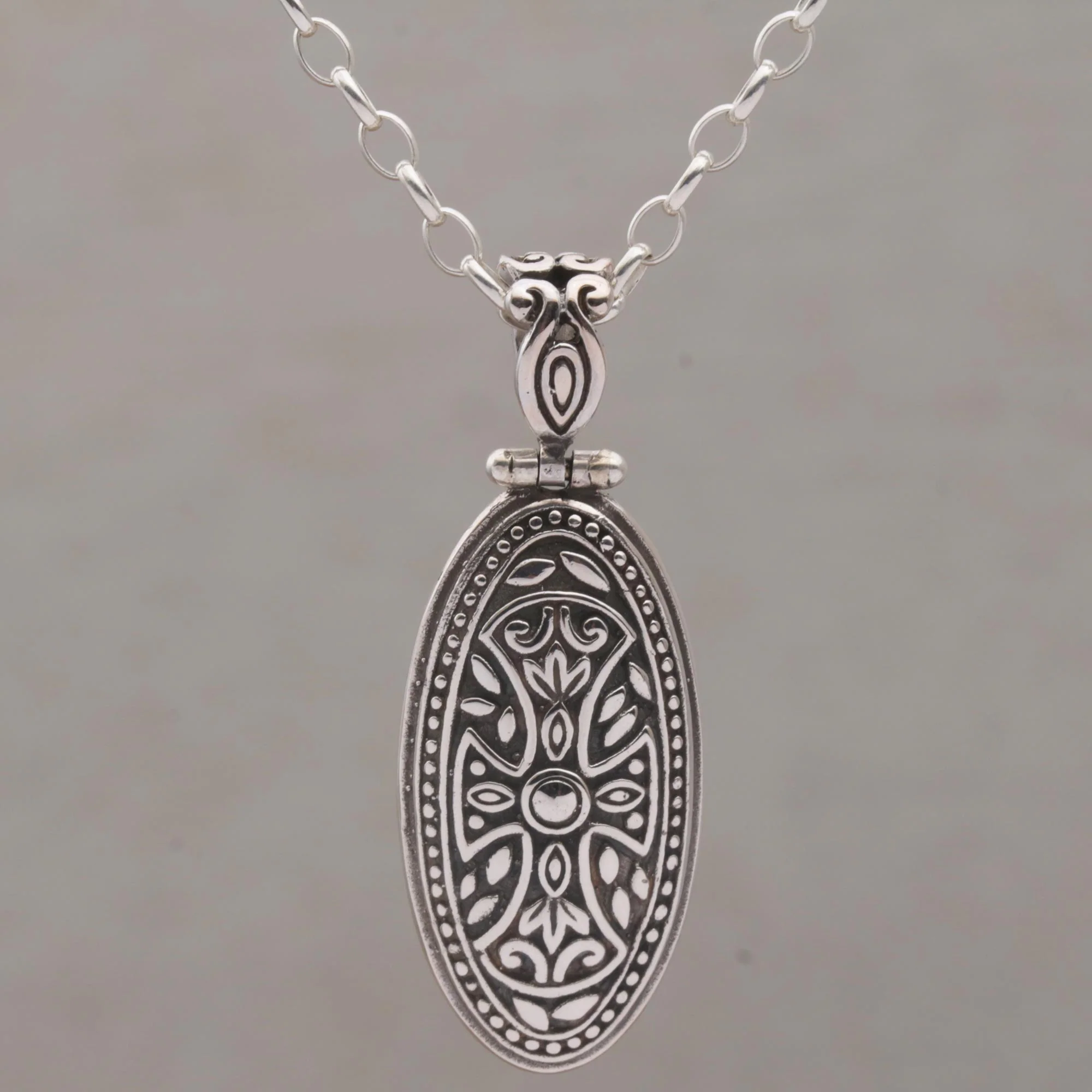 Shield of Bravery Sterling Silver Necklace with Cross Pendant and Rolo Chain