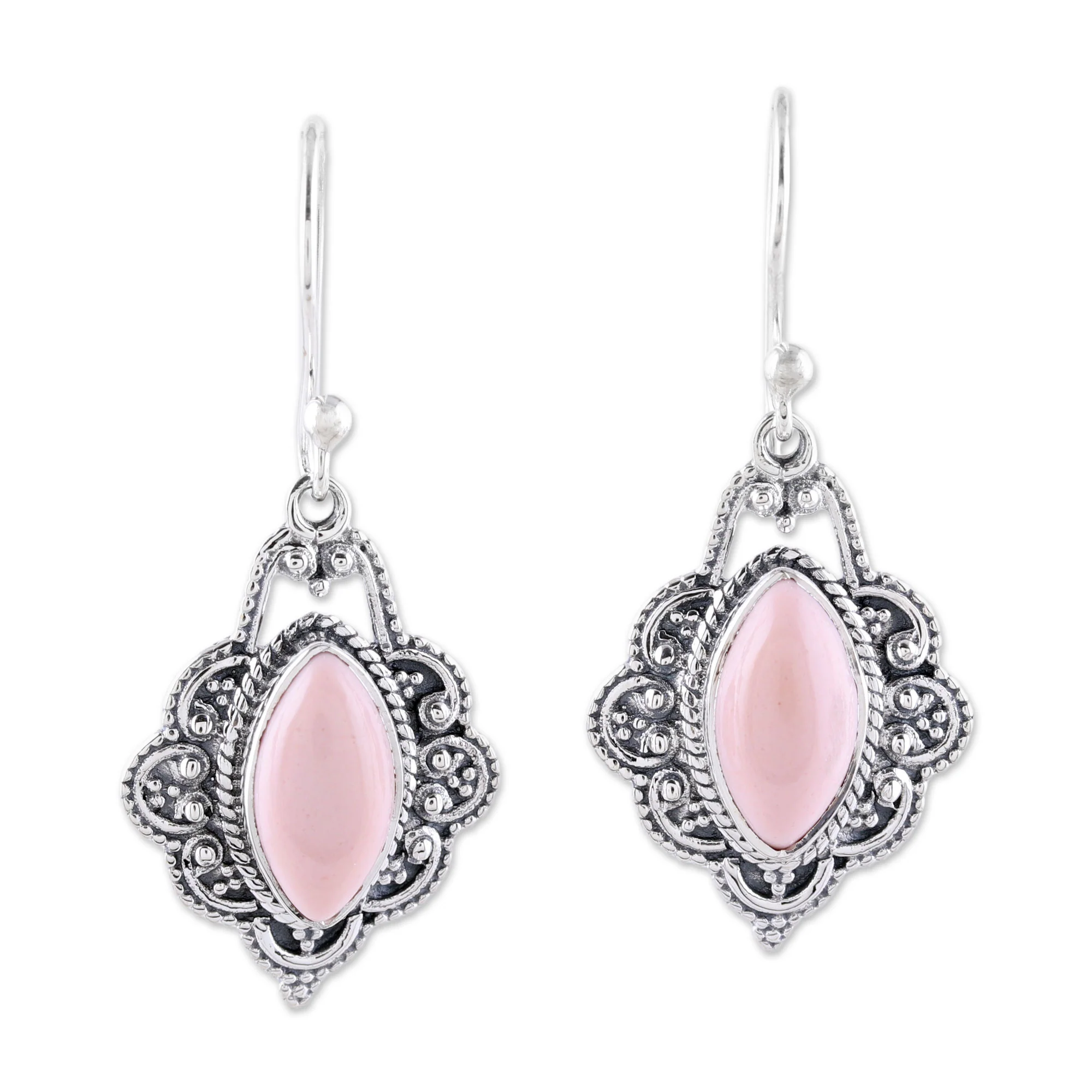 Shimmering Beauty Marquise Pink Opal Dangle Earrings from India - Image 2