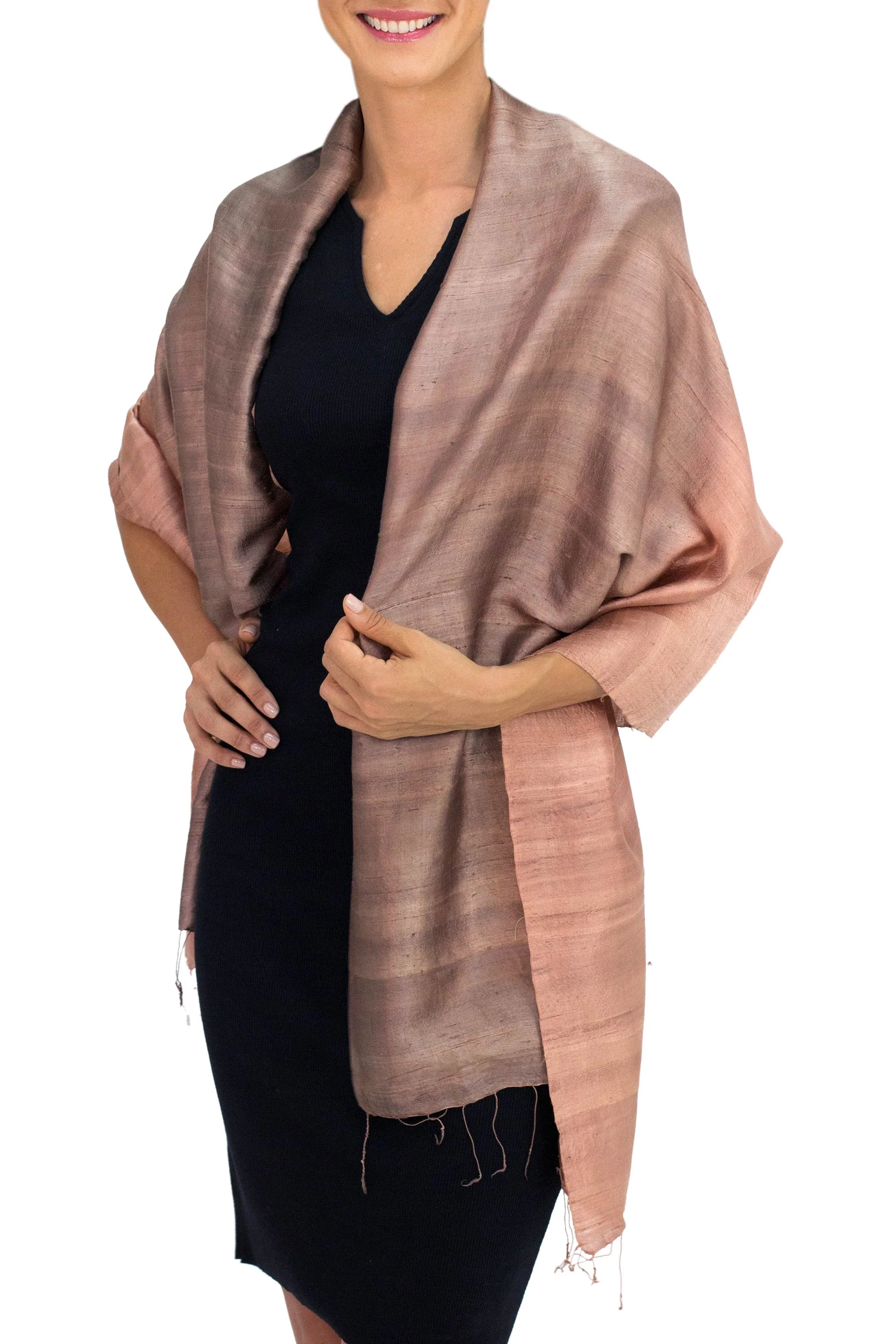 Shimmering Cinnamon Brown Woven 100% Silk Shawl from Thailand - Image 3