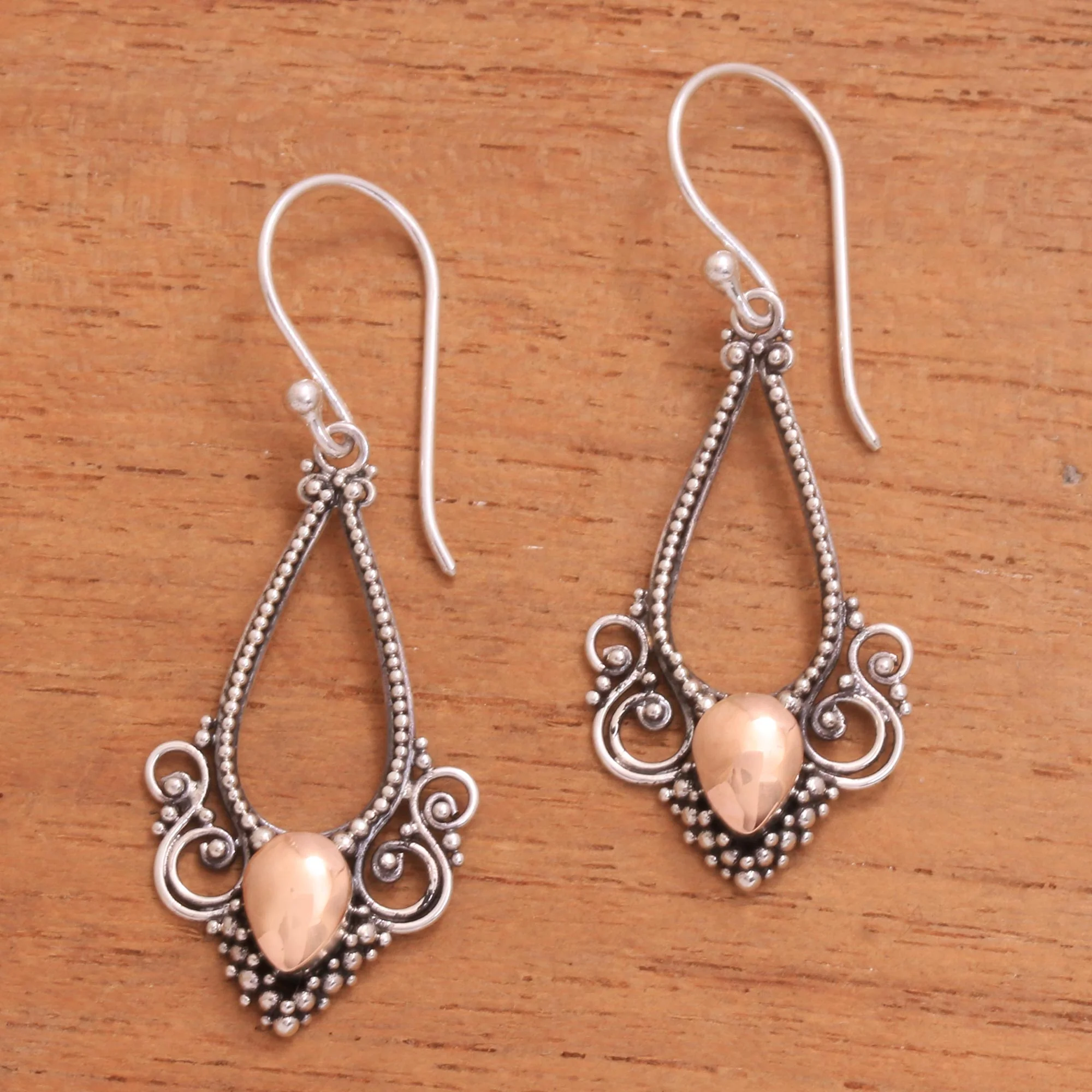 Shimmering Elegance 18K Gold Accent Sterling Silver Dot Motif Dangle Earrings - Image 3