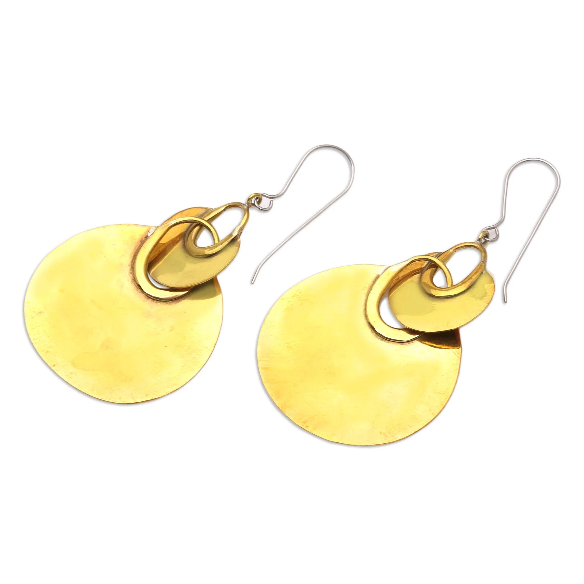 Shimmering Fan Handmade Brass Dangle Earrings - Image 3