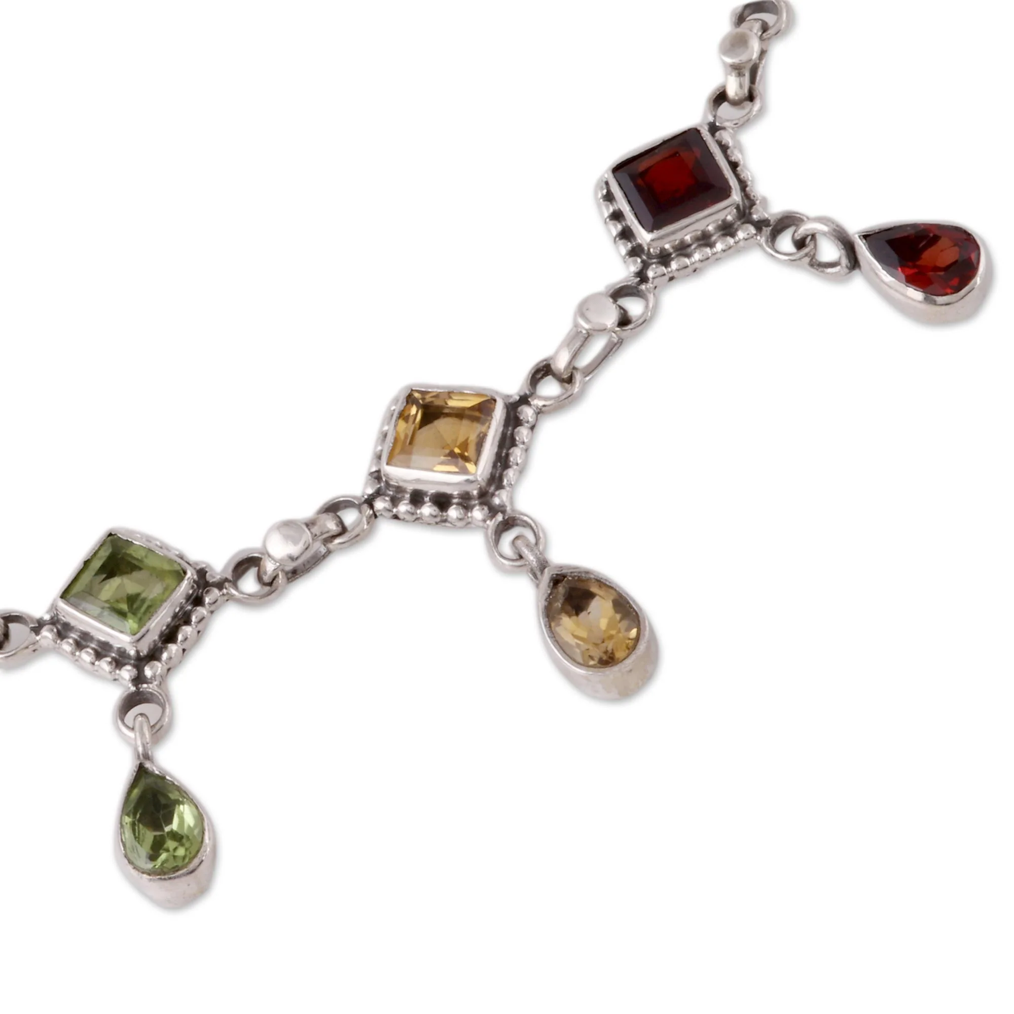 Shimmering Light Multi-Gemstone Link Necklace Crafted in India - Image 4