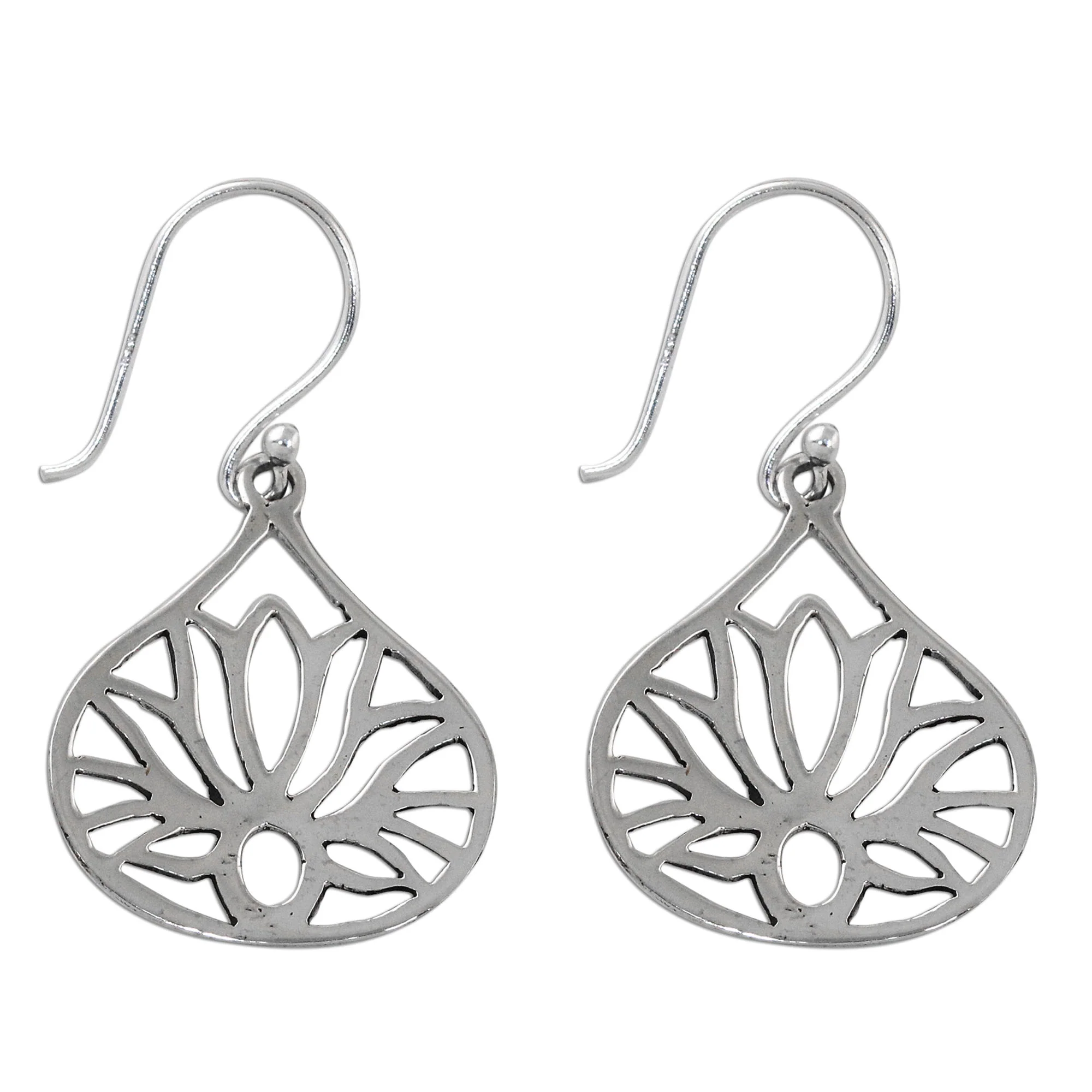 Shimmering Lotus Lotus-Shaped Sterling Silver Dangle Earrings from Thailand - Image 2