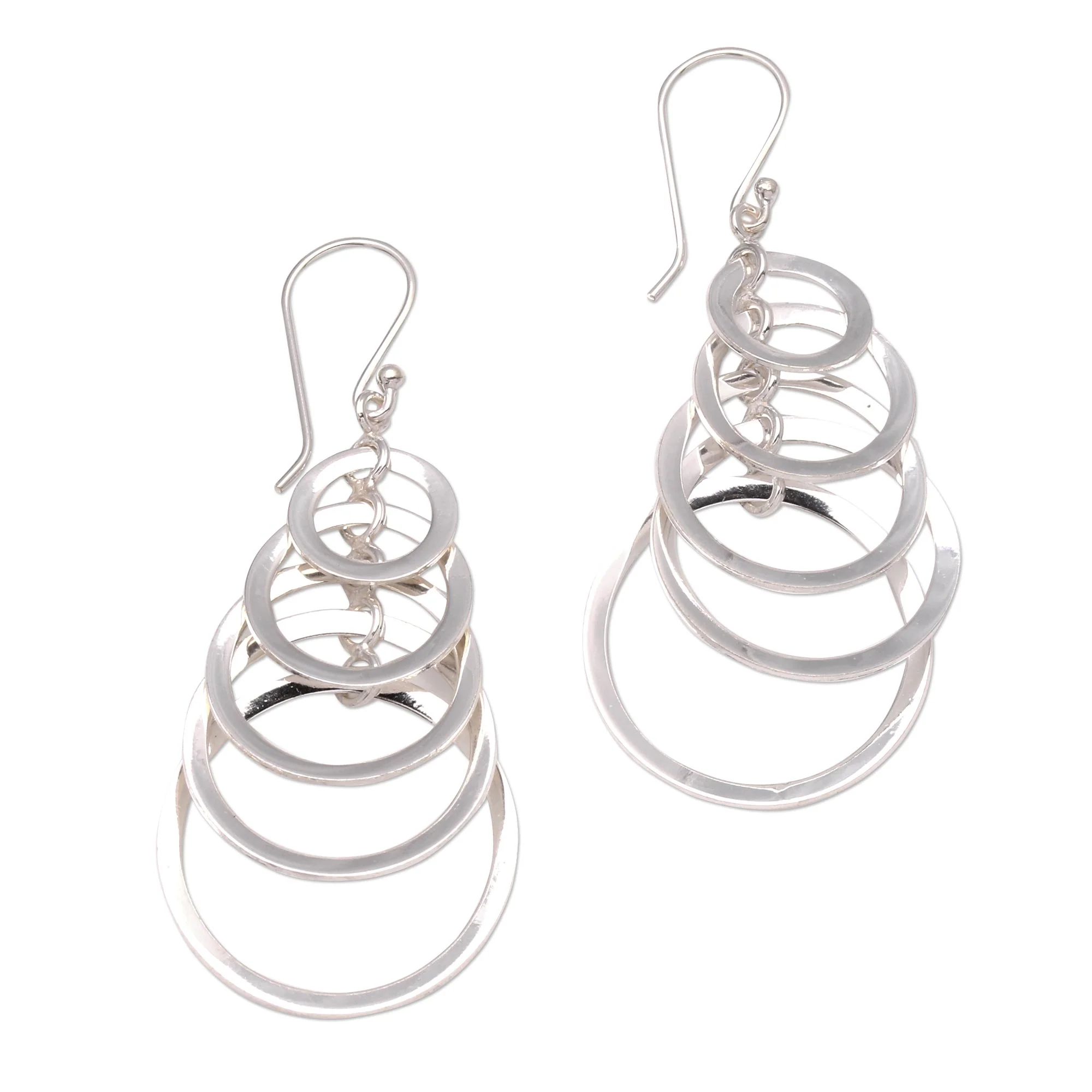 Shimmering Moons 925 Sterling Silver Dangle Earrings with Circle Pattern - Image 2