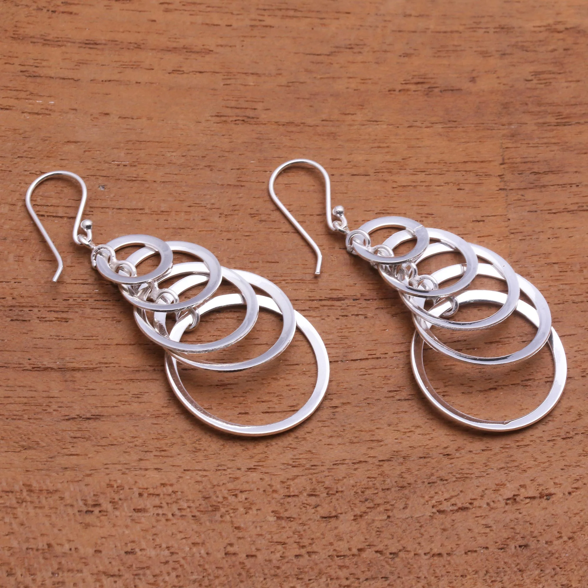 Shimmering Moons 925 Sterling Silver Dangle Earrings with Circle Pattern - Image 3