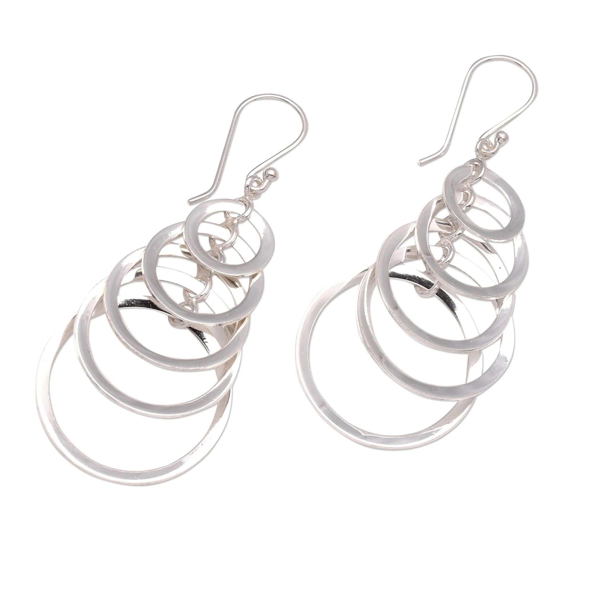 Shimmering Moons 925 Sterling Silver Dangle Earrings with Circle Pattern - Image 4