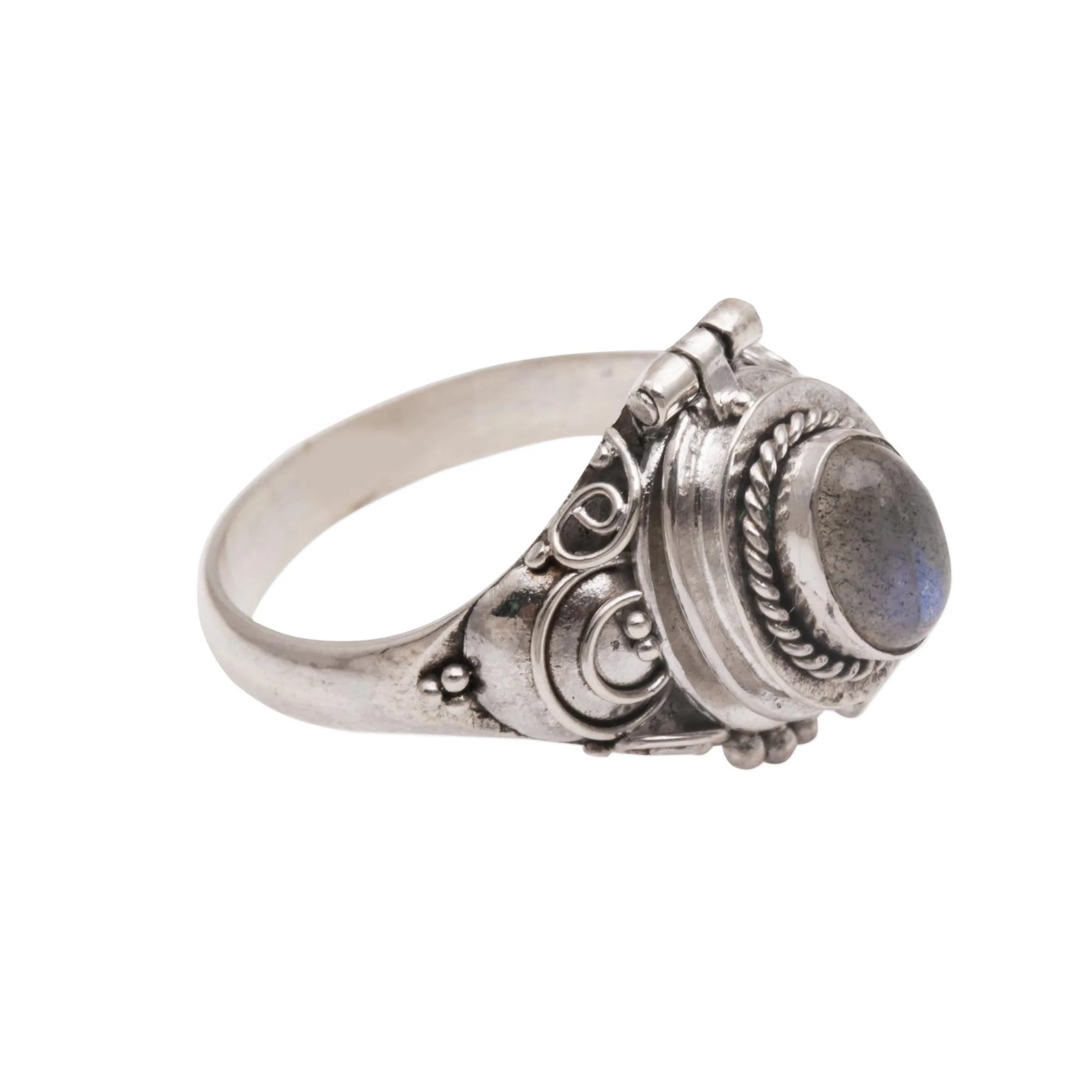 Shimmering Shrine Labradorite and Sterling Silver Locket Ring from Bali - Image 2