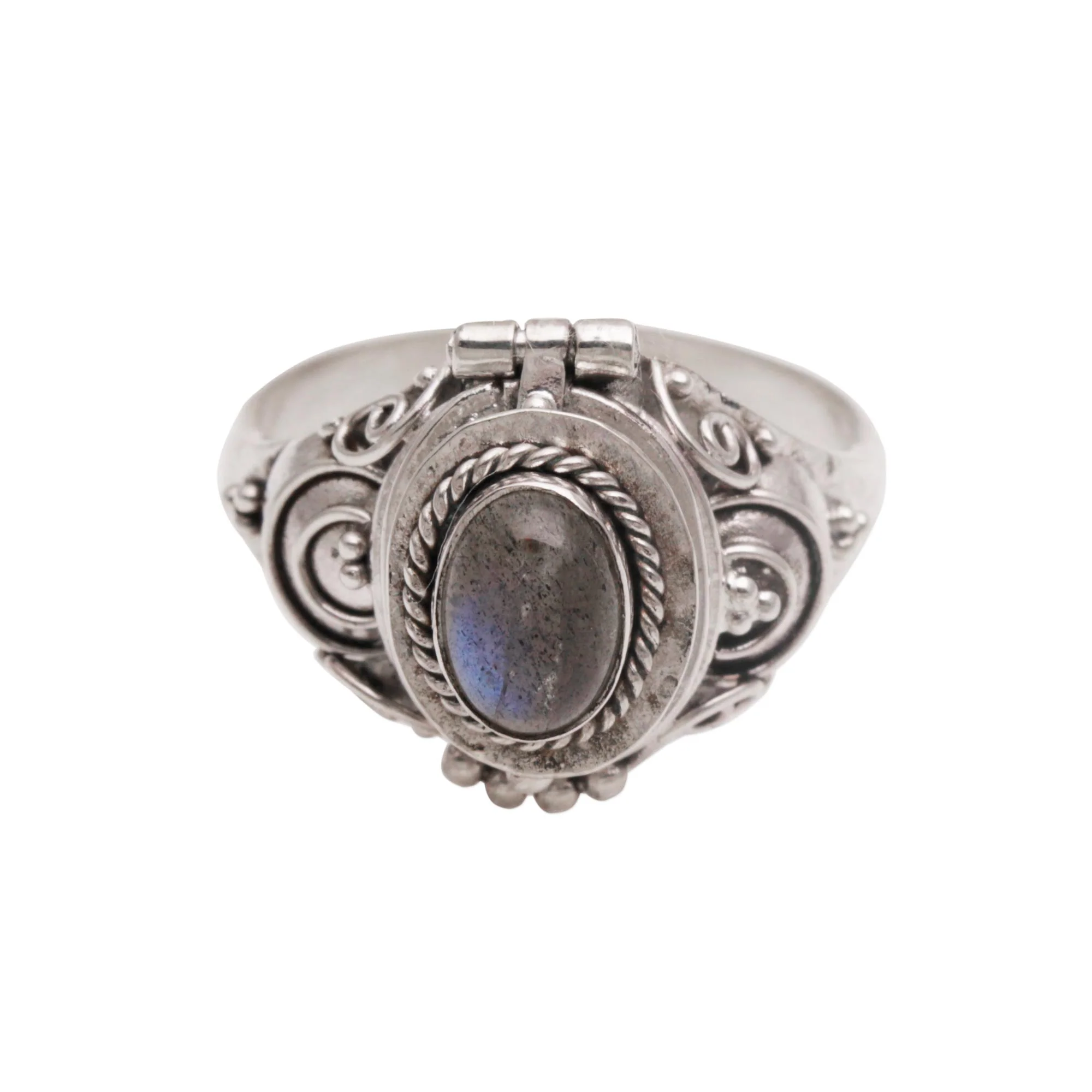 Shimmering Shrine Labradorite and Sterling Silver Locket Ring from Bali - Image 5