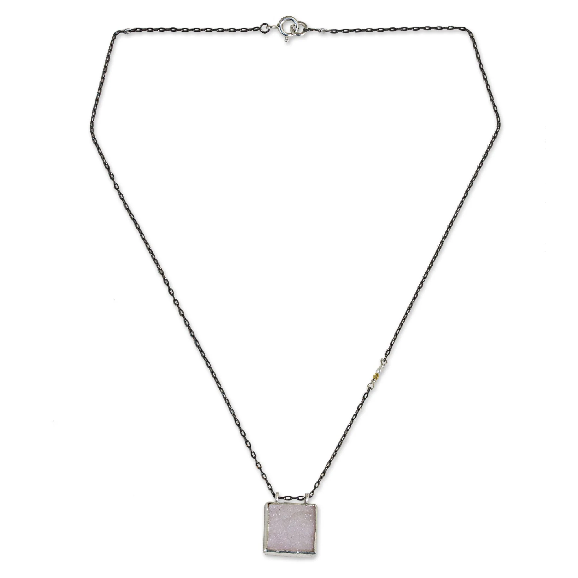 Shimmering Sky Drusy Pendant Necklace with Pearl and Gold Accents - Image 2