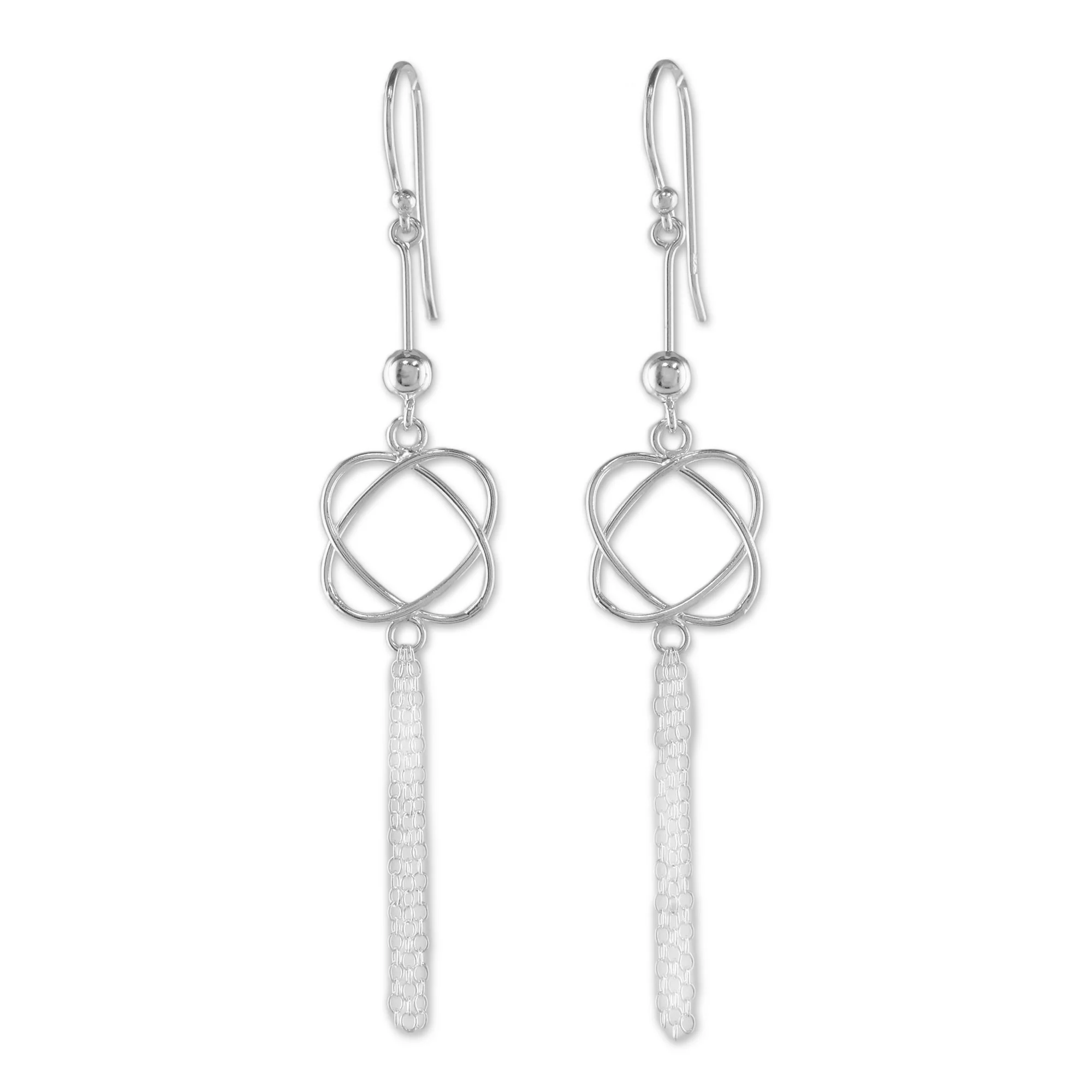 Shimmering Tassels 925 Sterling Silver Chain Tassel Dangle Earrings - Image 2