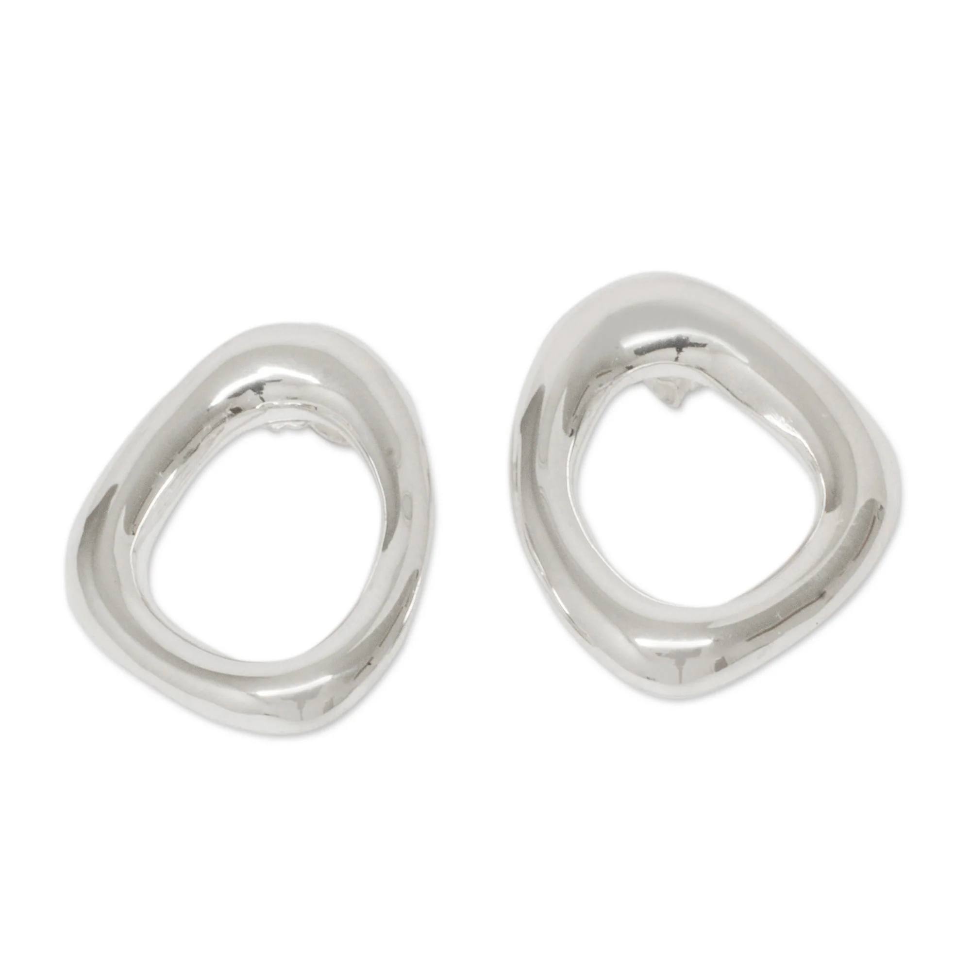Shine Modern Free Form Taxco Silver Button Earrings from Mexico - Image 2