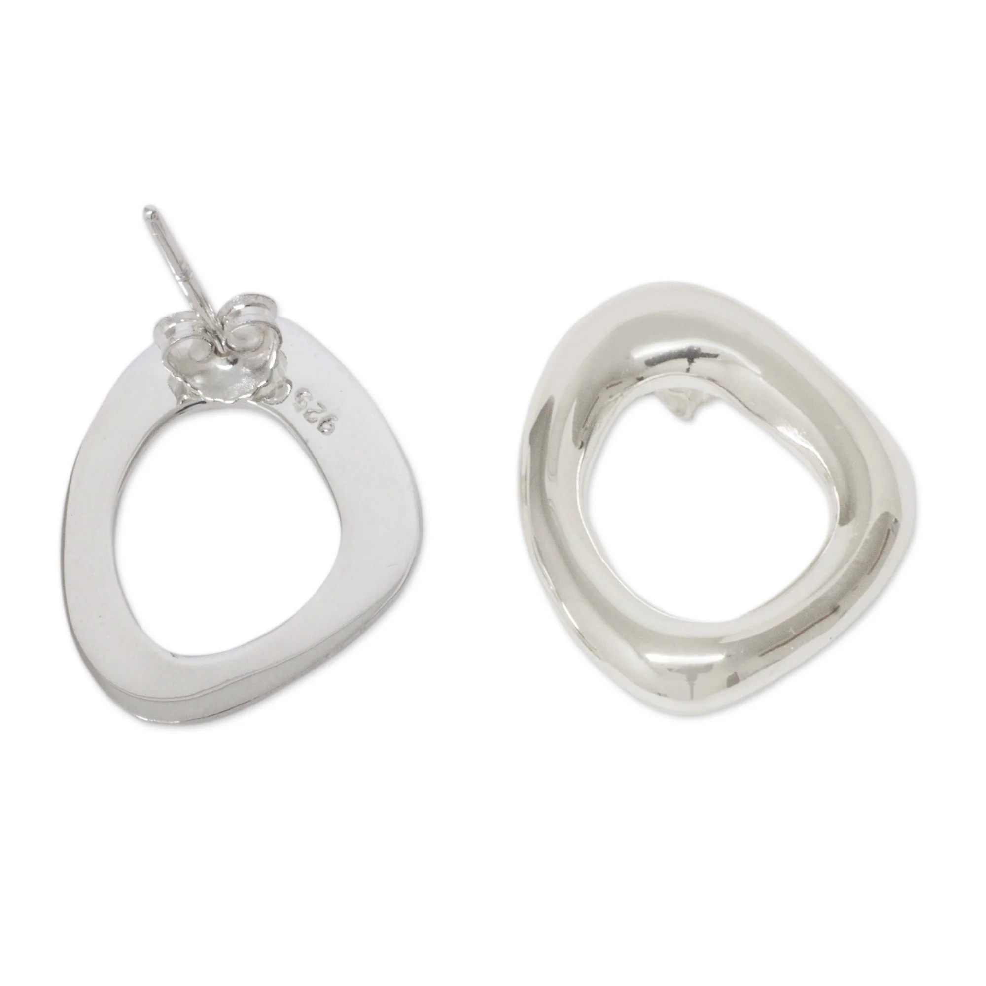 Shine Modern Free Form Taxco Silver Button Earrings from Mexico - Image 3