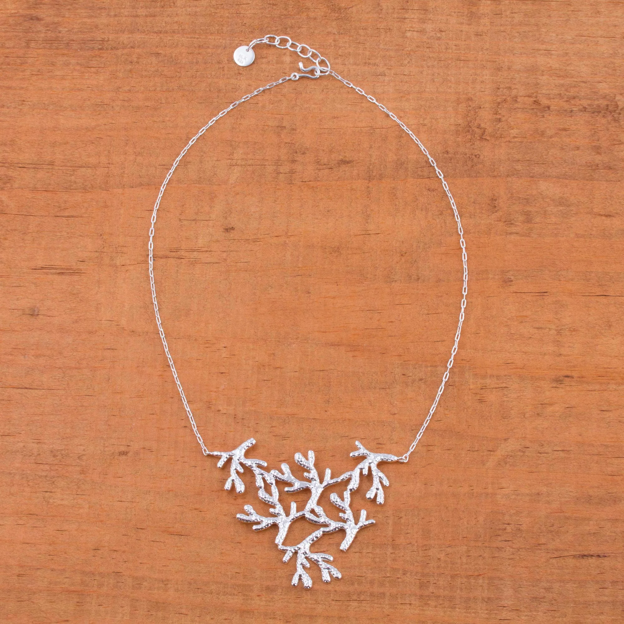 Shining Coral Sterling Silver Coral Pendant Necklace from Mexico - Image 3
