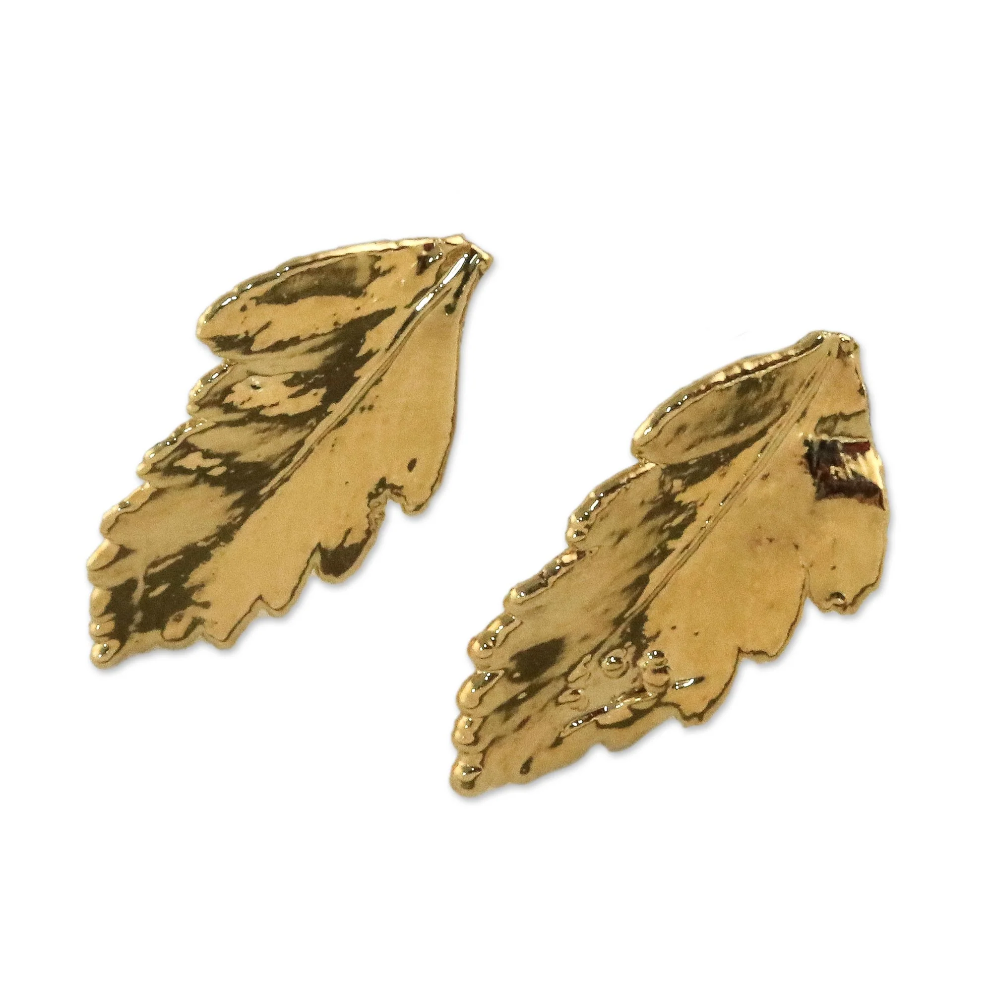 Shining Fern Gold Plated Natural Davallia Leaf Earrings from Thailand - Image 2
