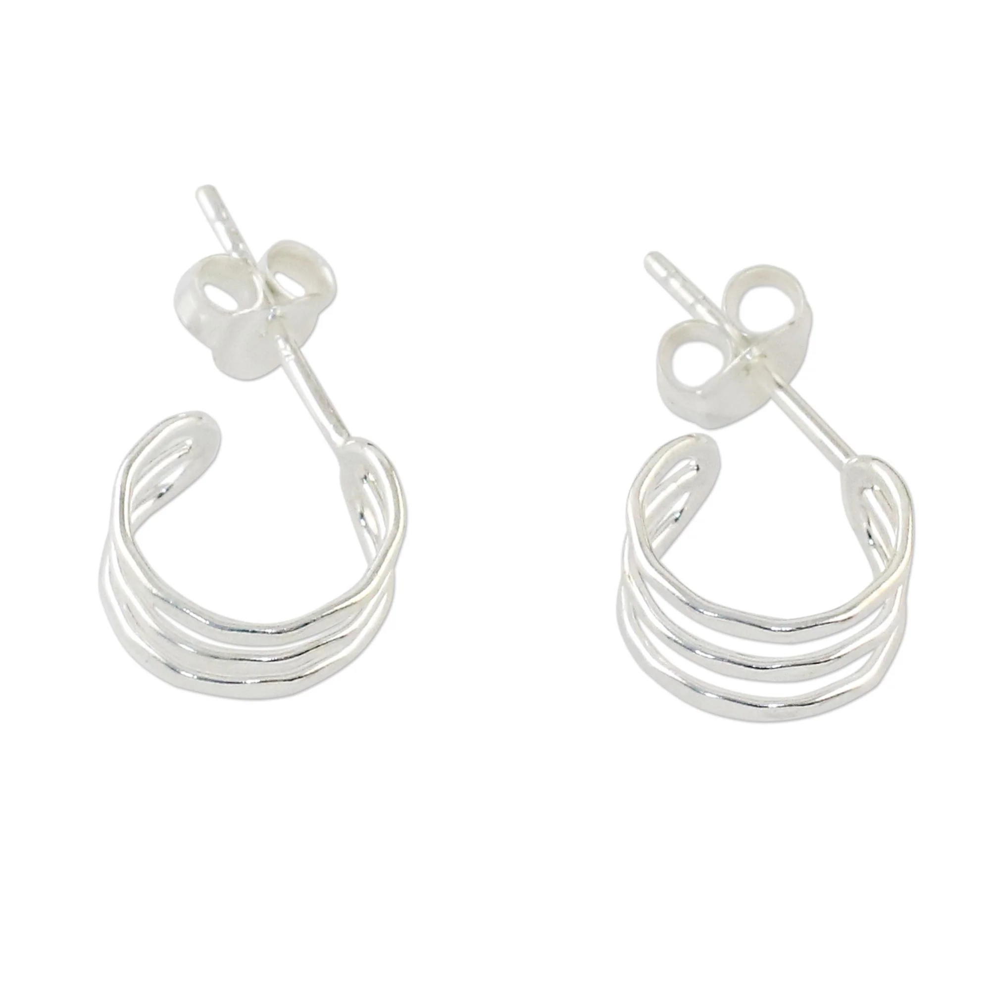 Shining Jai Alai Sterling Silver Openwork Half-Hoop Earrings from Thailand - Image 5