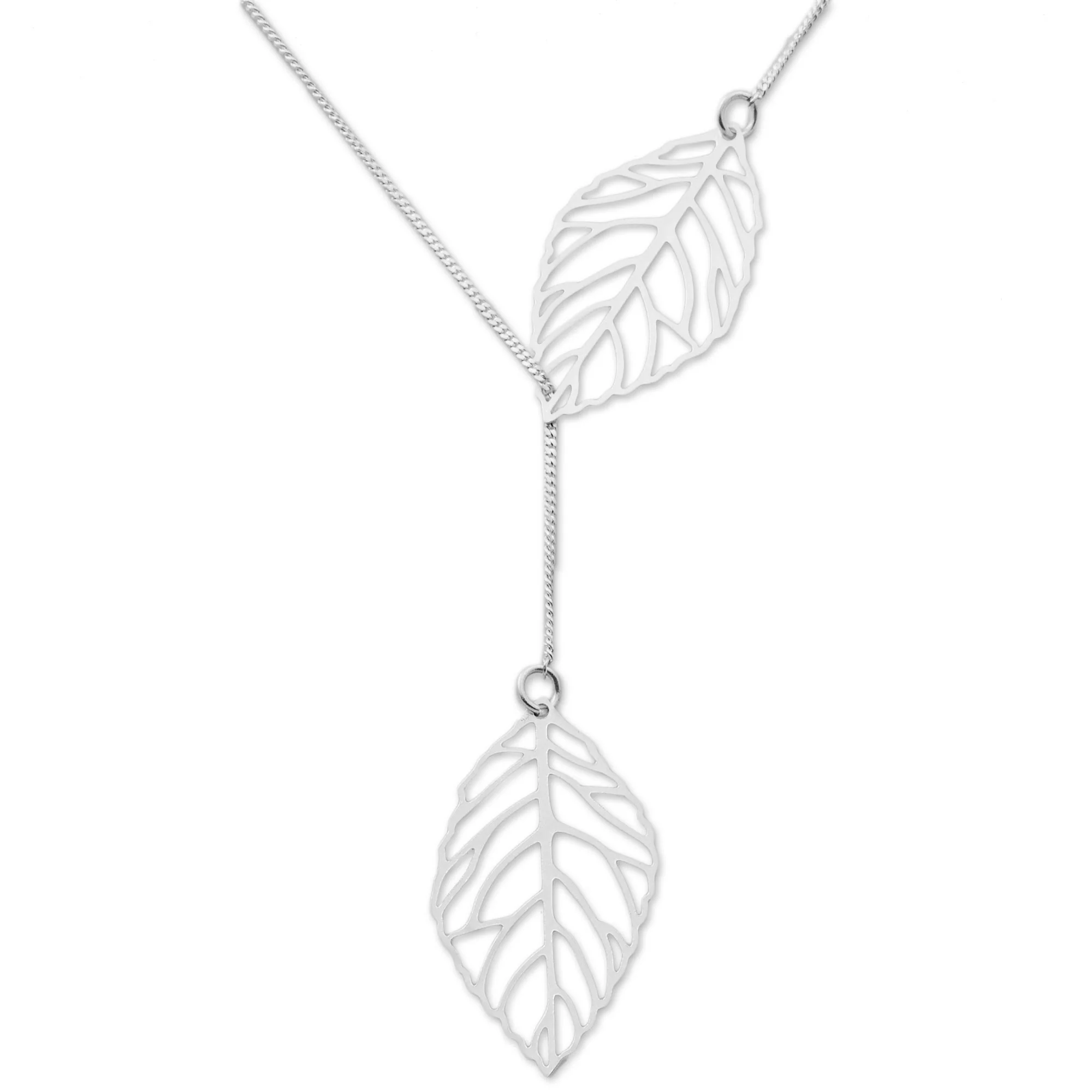 Shining Leaves Sterling Silver Pendant Necklace Leaves from Peru - Image 2